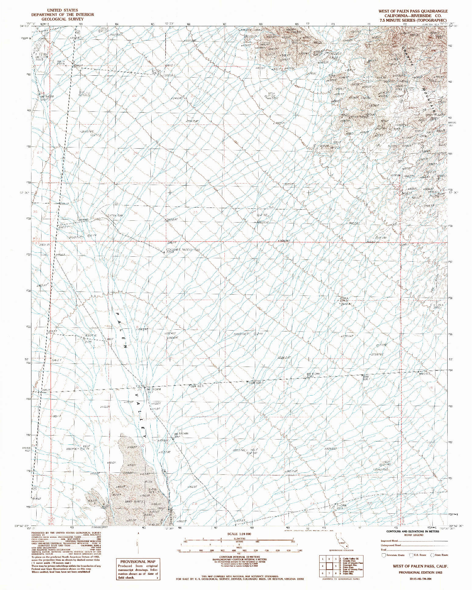 USGS 1:24000-SCALE QUADRANGLE FOR WEST OF PALEN PASS, CA 1983