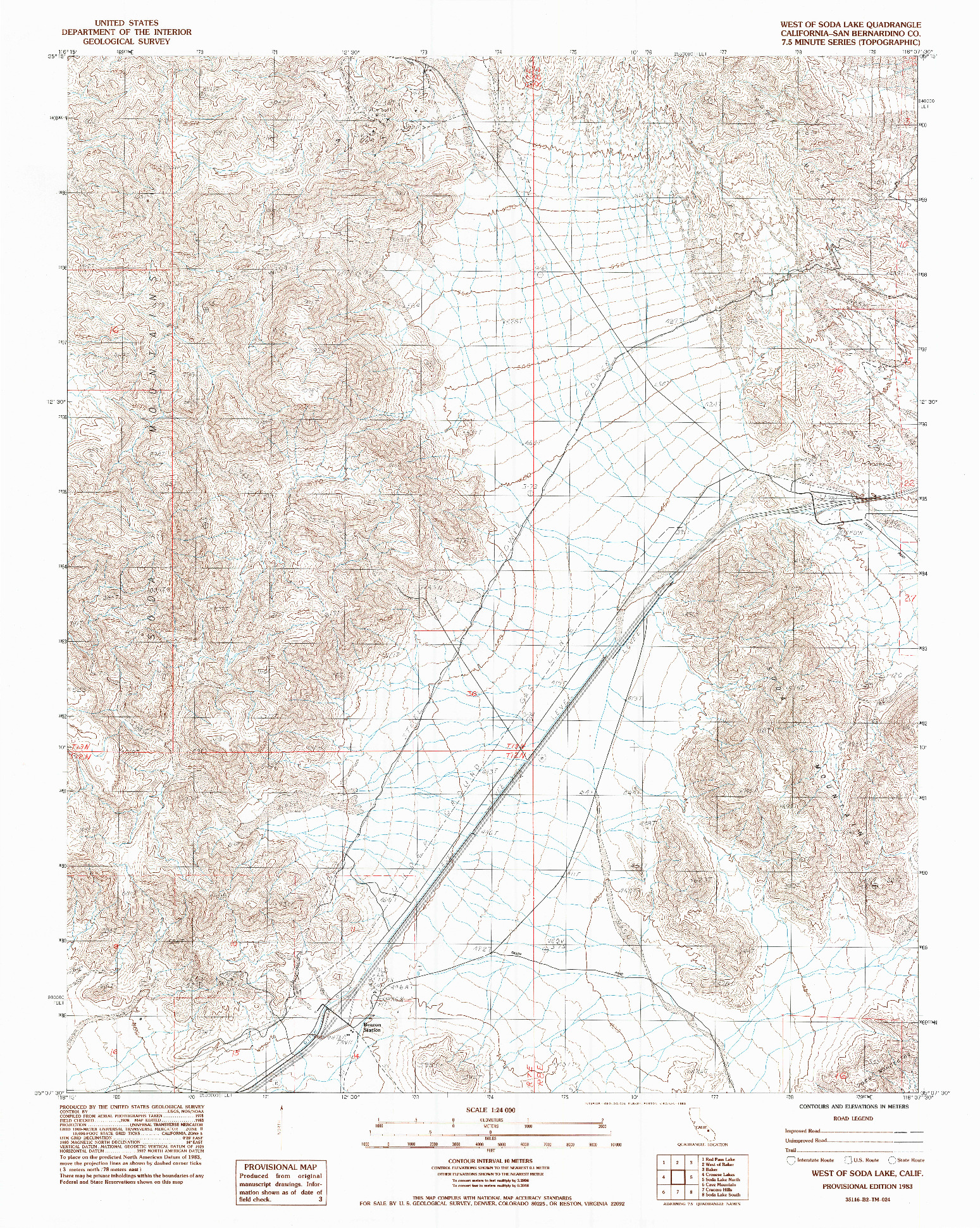 USGS 1:24000-SCALE QUADRANGLE FOR WEST OF SODA LAKE, CA 1983