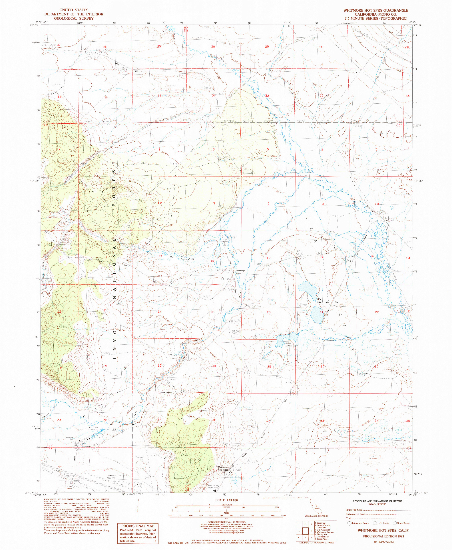 USGS 1:24000-SCALE QUADRANGLE FOR WHITMORE HOT SPRS, CA 1983