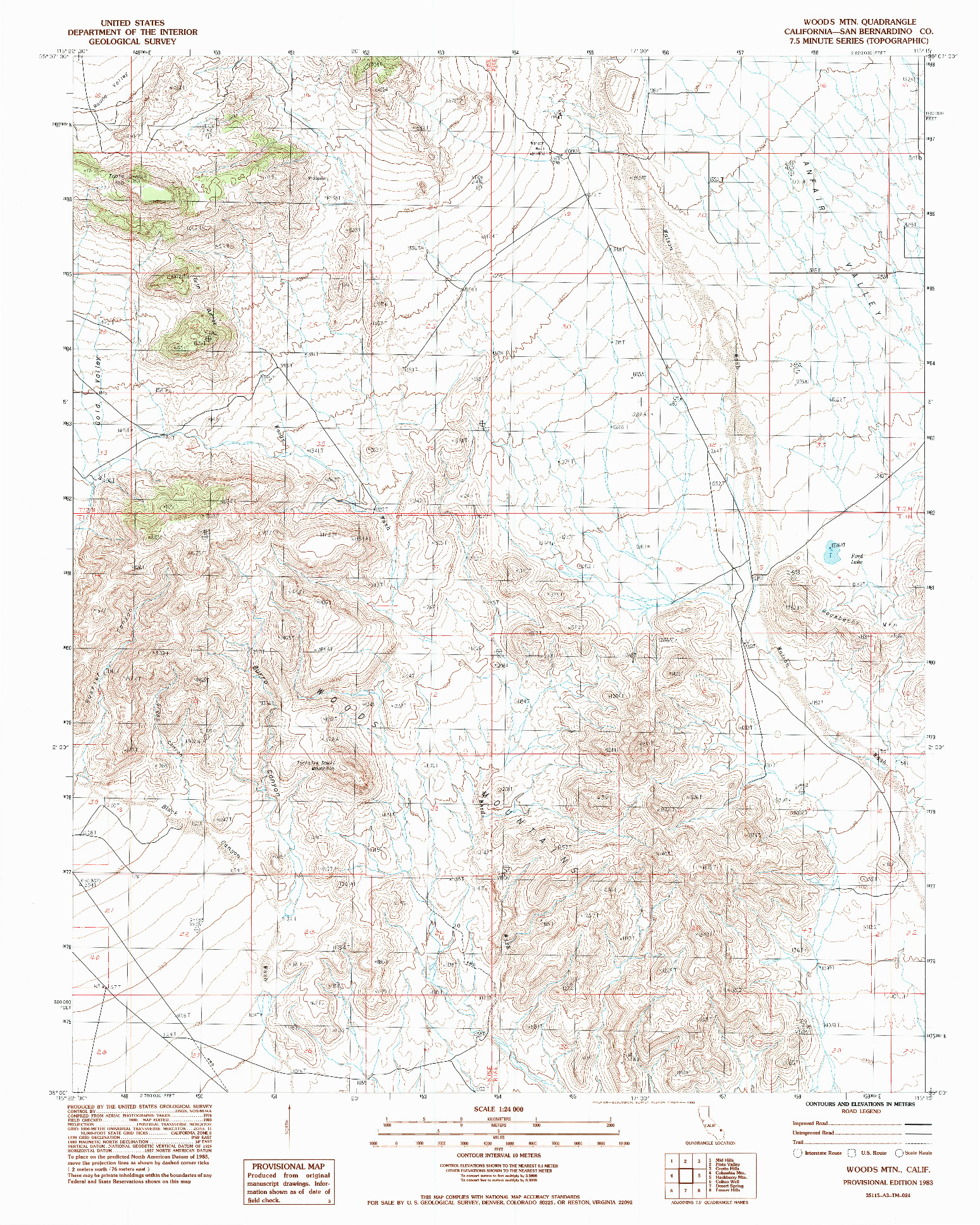 USGS 1:24000-SCALE QUADRANGLE FOR WOODS MTN, CA 1983