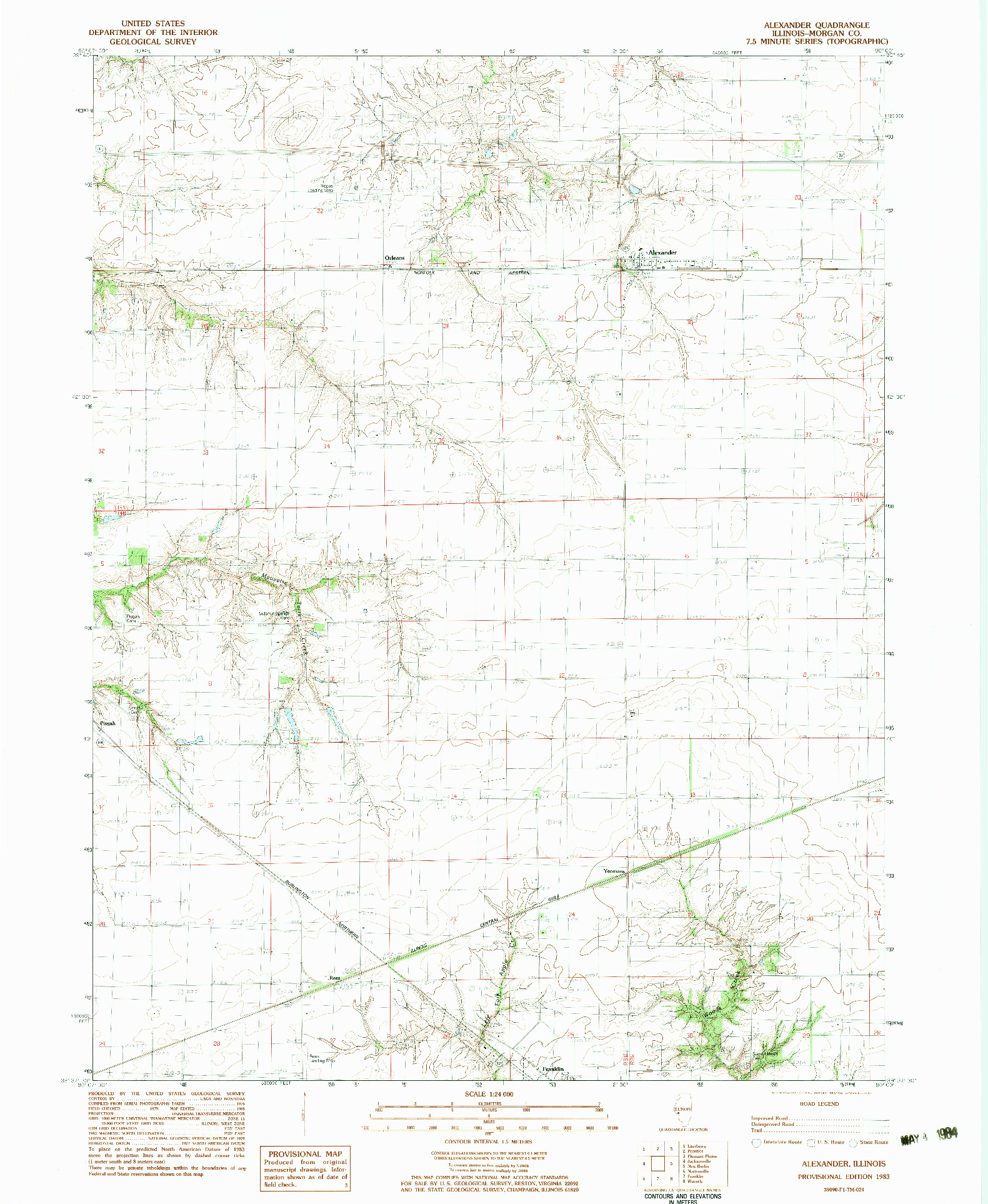 USGS 1:24000-SCALE QUADRANGLE FOR ALEXANDER, IL 1983