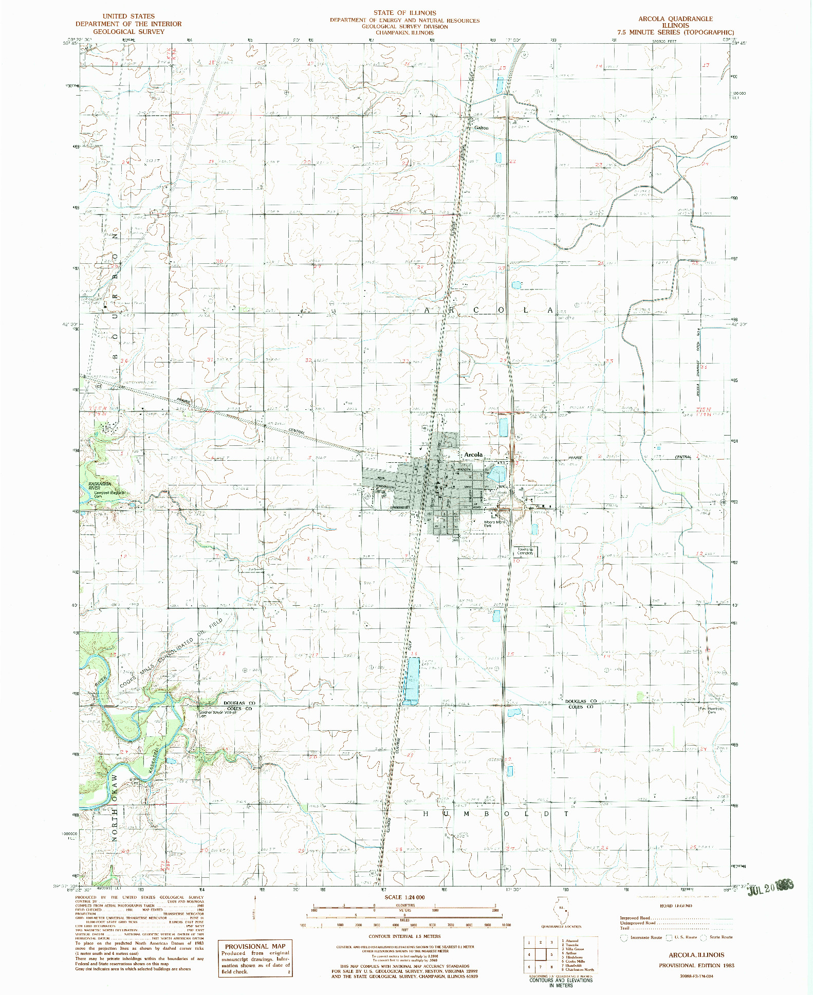 USGS 1:24000-SCALE QUADRANGLE FOR ARCOLA, IL 1983