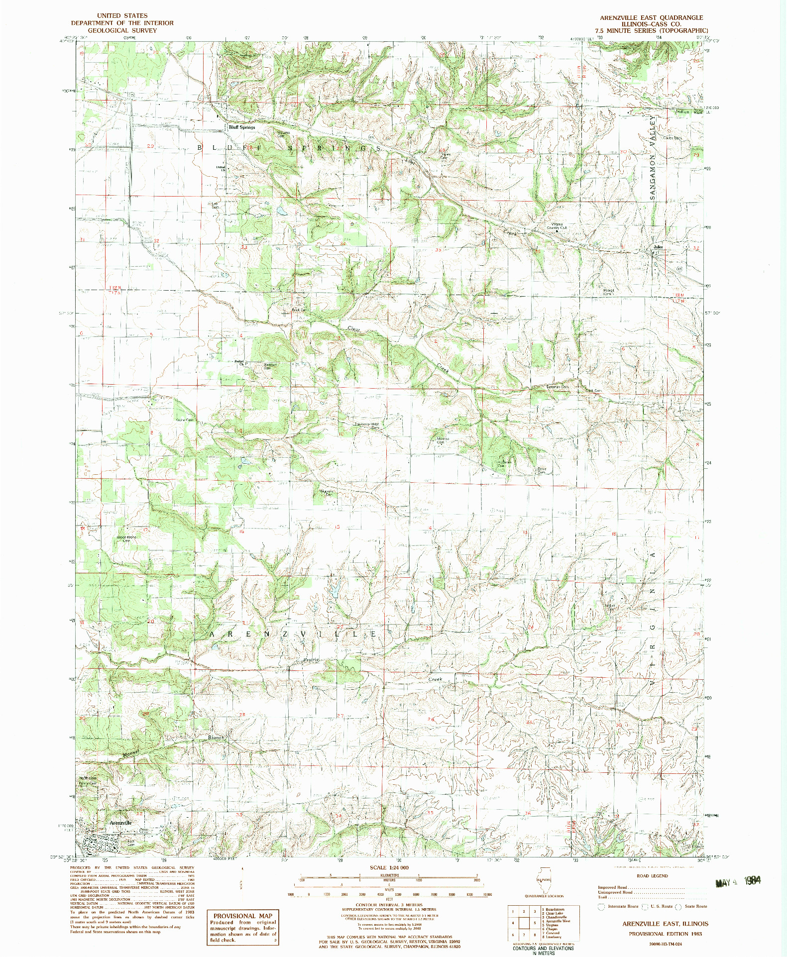 USGS 1:24000-SCALE QUADRANGLE FOR ARENZVILLE EAST, IL 1983