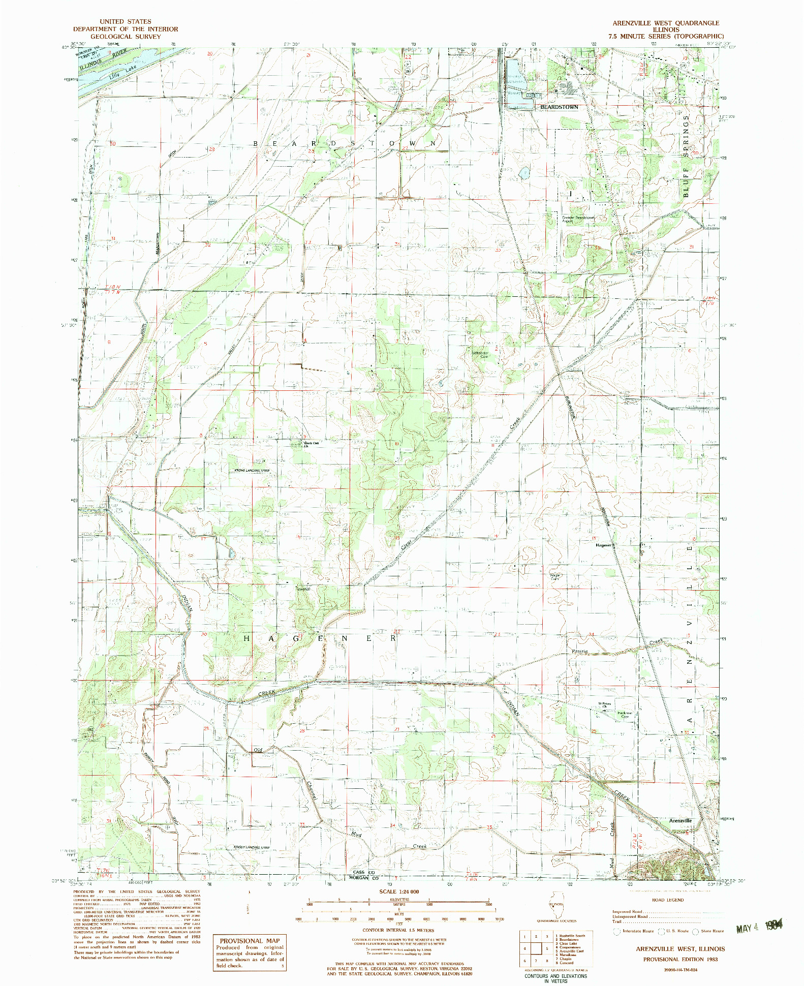 USGS 1:24000-SCALE QUADRANGLE FOR ARENZVILLE WEST, IL 1983