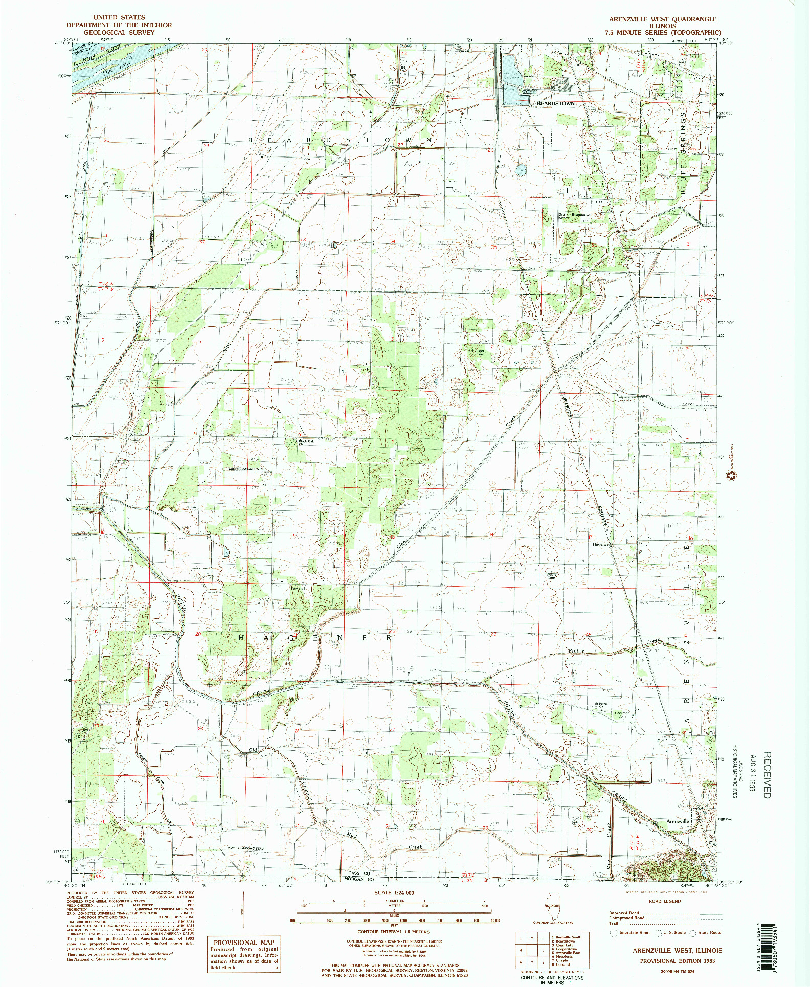 USGS 1:24000-SCALE QUADRANGLE FOR ARENZVILLE WEST, IL 1983