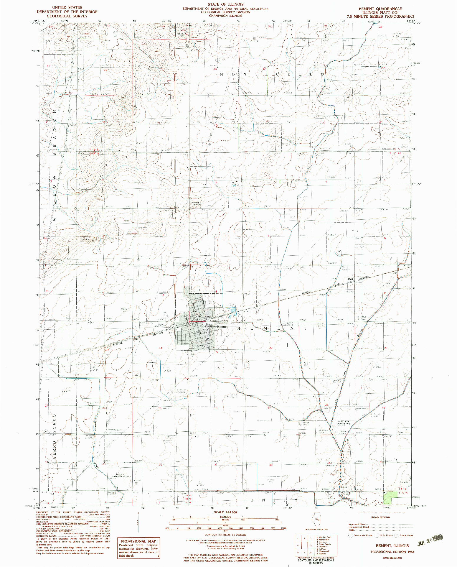 USGS 1:24000-SCALE QUADRANGLE FOR BEMENT, IL 1983