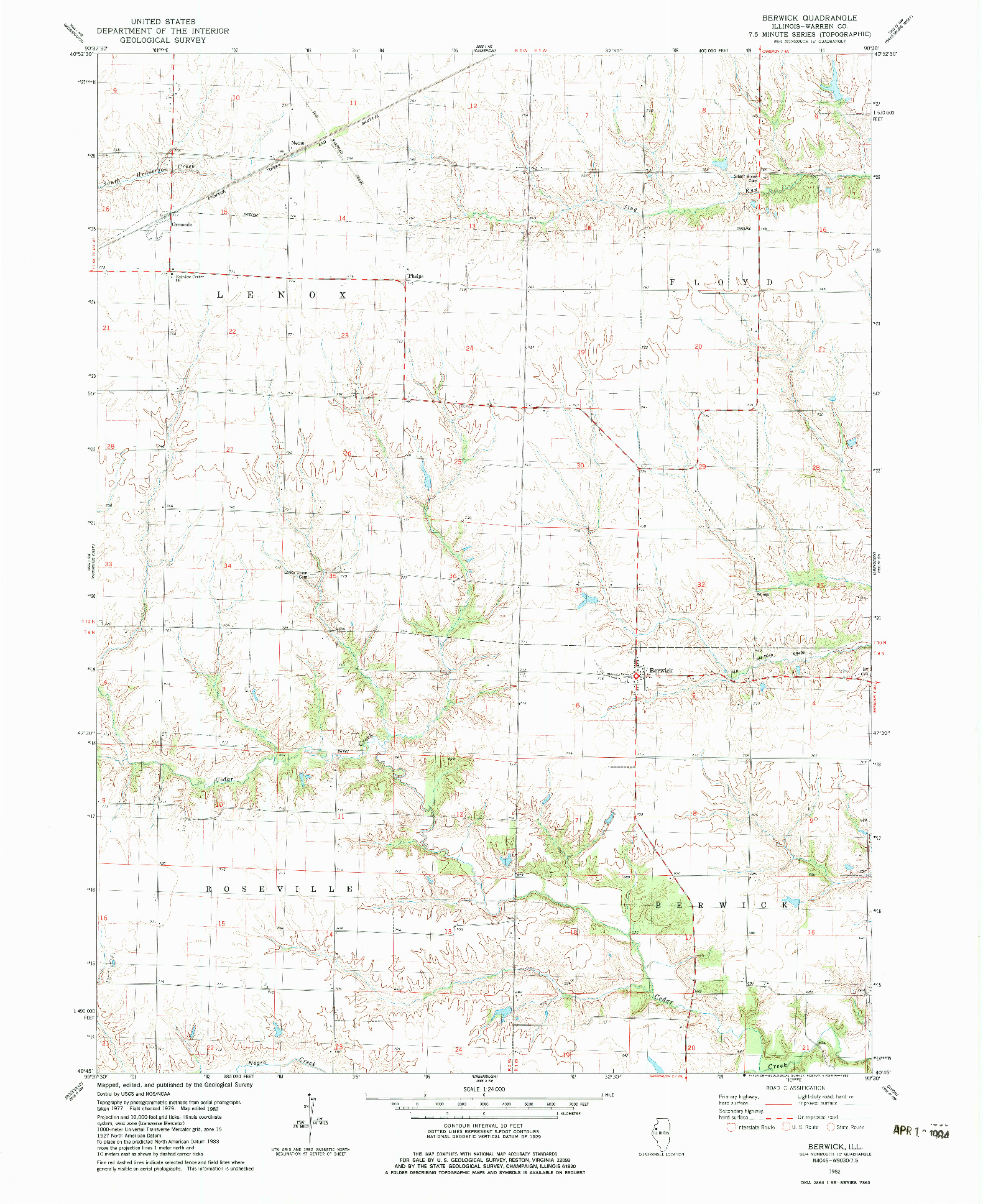 USGS 1:24000-SCALE QUADRANGLE FOR BERWICK, IL 1982