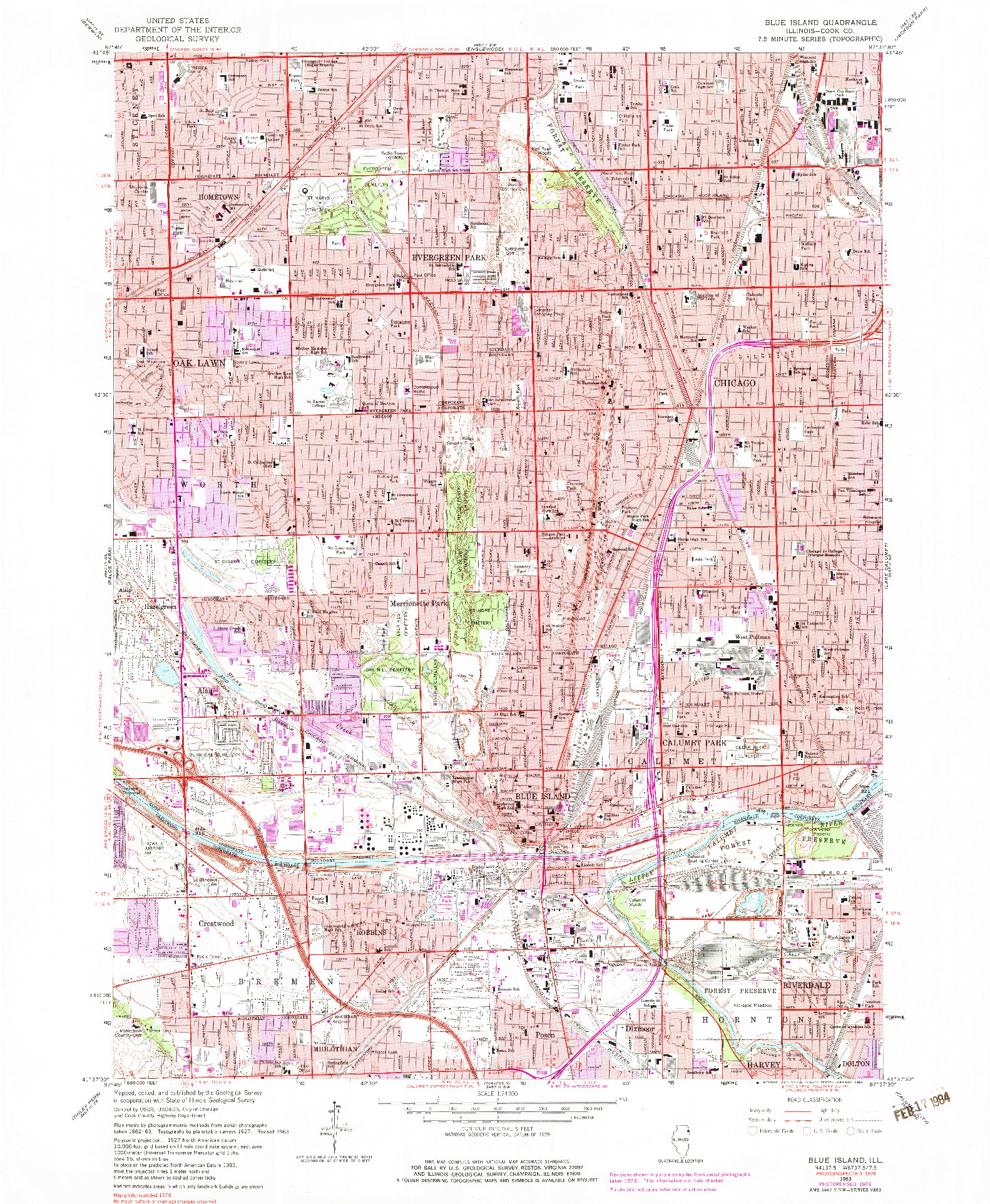 USGS 1:24000-SCALE QUADRANGLE FOR BLUE ISLAND, IL 1963