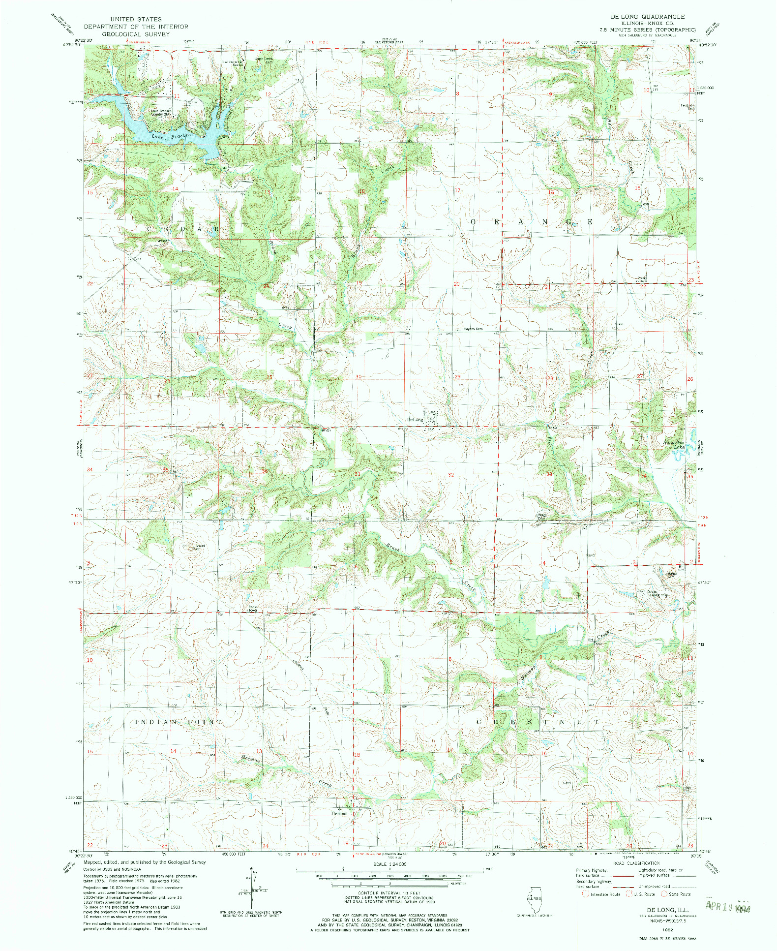 USGS 1:24000-SCALE QUADRANGLE FOR DE LONG, IL 1982