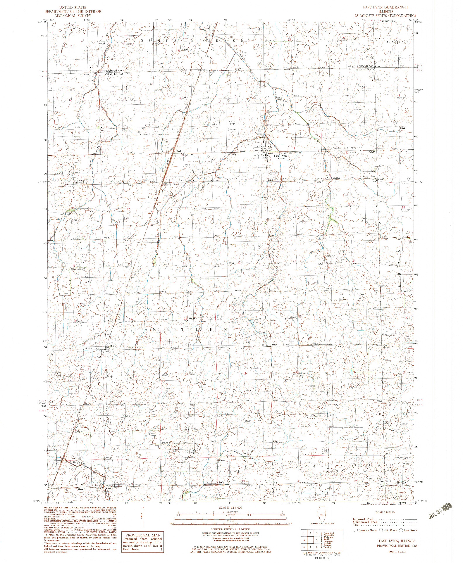 USGS 1:24000-SCALE QUADRANGLE FOR EAST LYNN, IL 1982