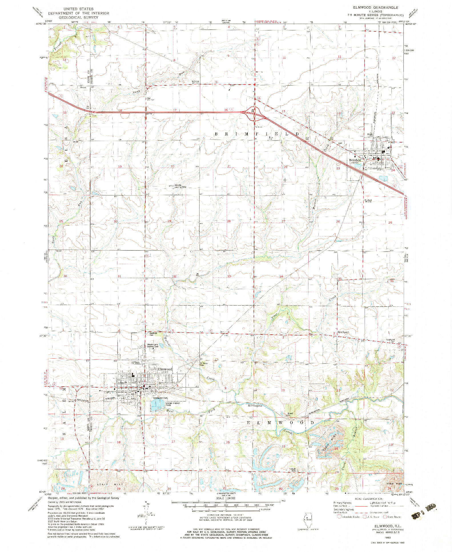 USGS 1:24000-SCALE QUADRANGLE FOR ELMWOOD, IL 1982