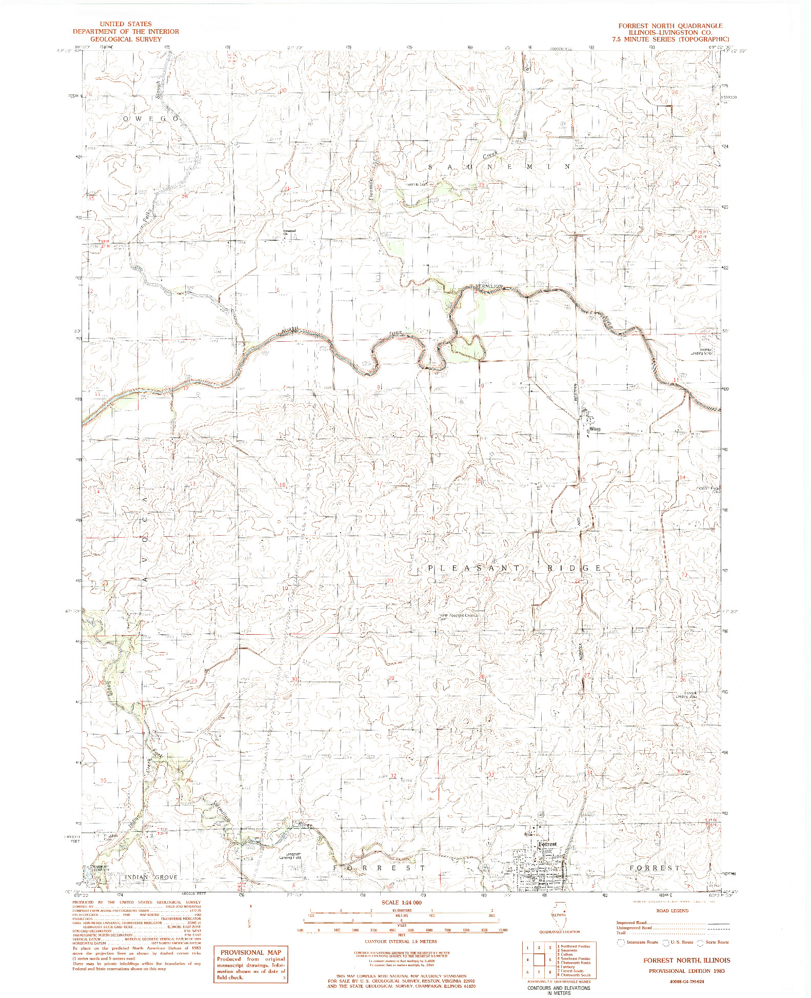 USGS 1:24000-SCALE QUADRANGLE FOR FORREST NORTH, IL 1983
