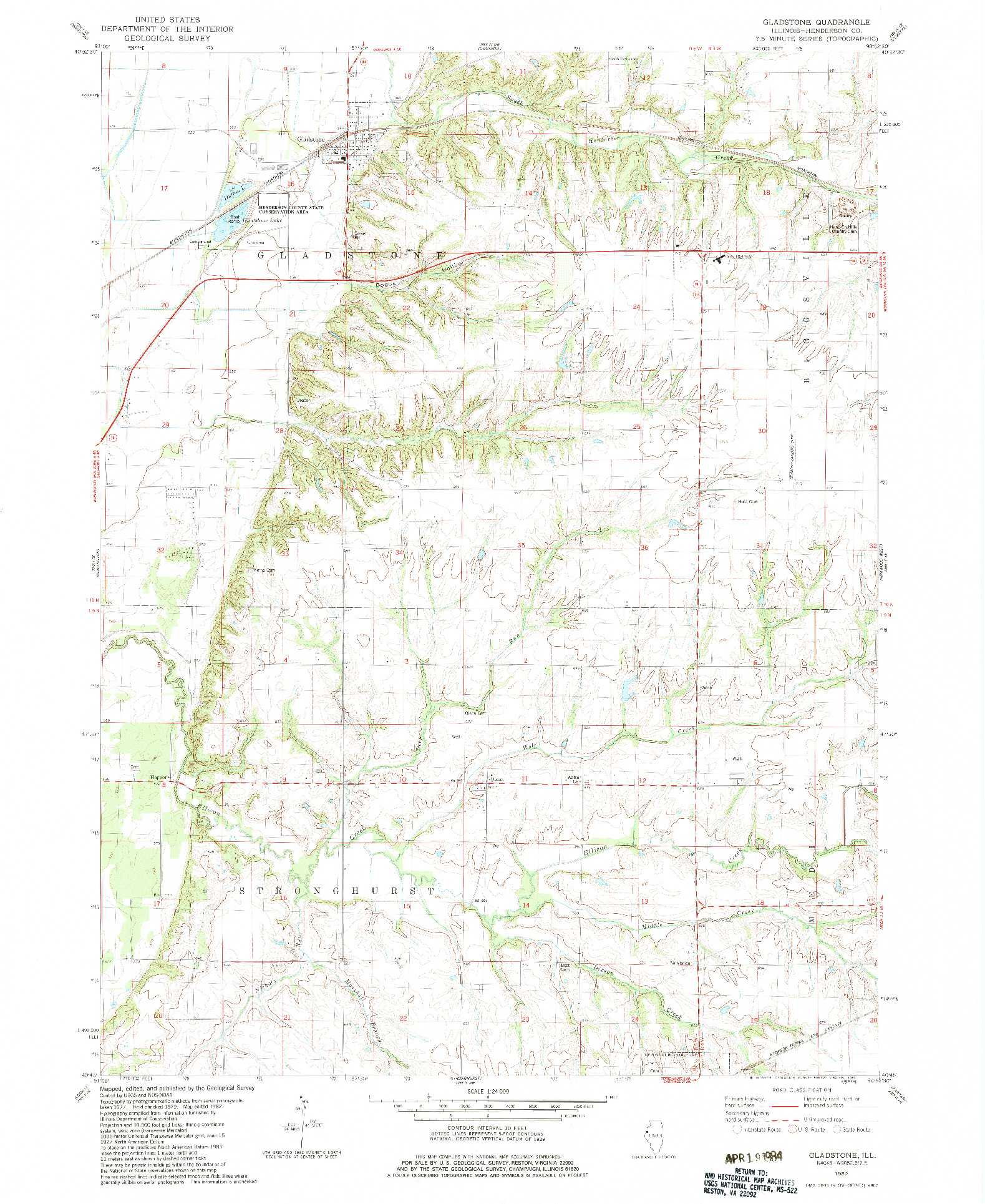 USGS 1:24000-SCALE QUADRANGLE FOR GLADSTONE, IL 1982