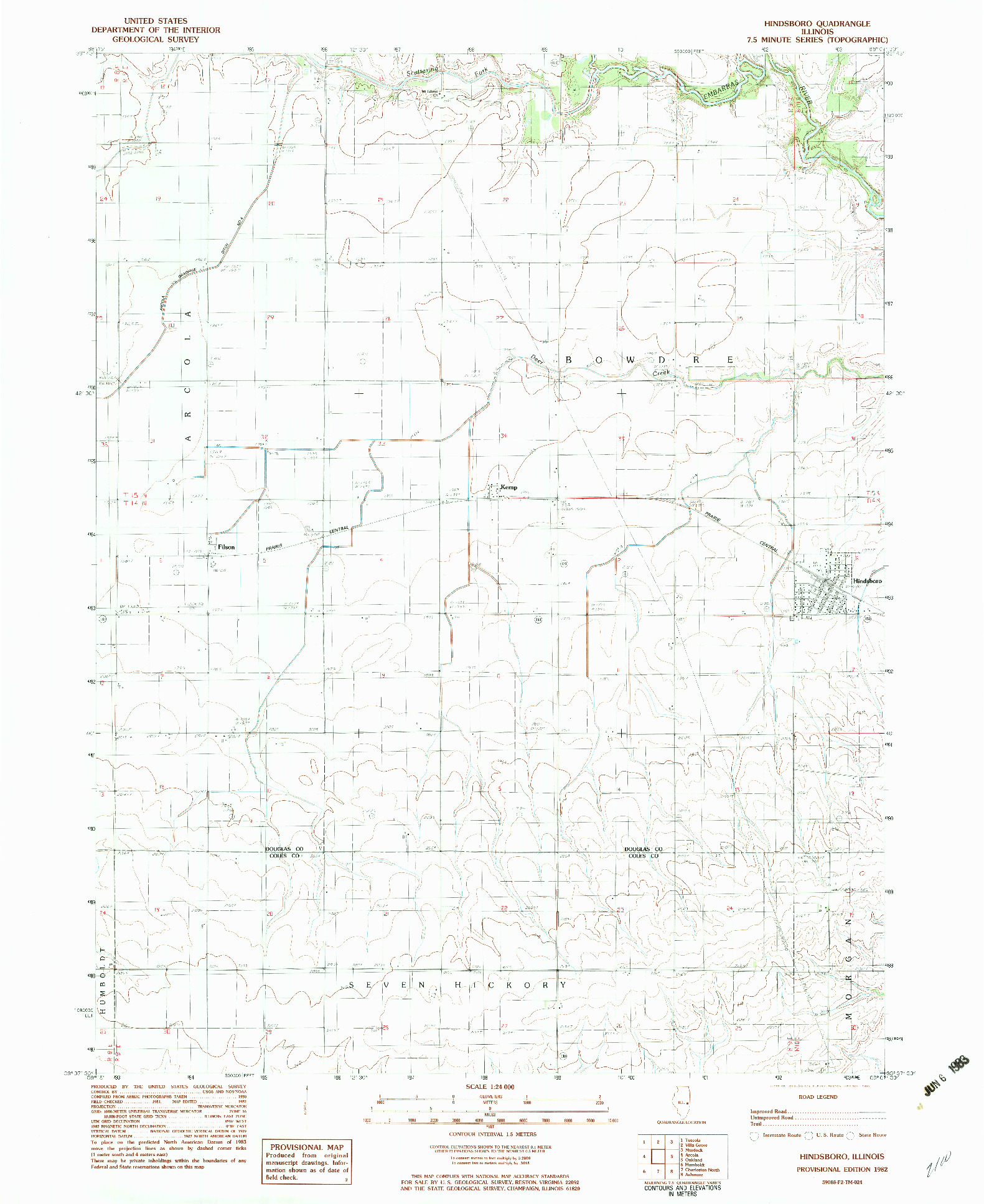 USGS 1:24000-SCALE QUADRANGLE FOR HINDSBORO, IL 1982