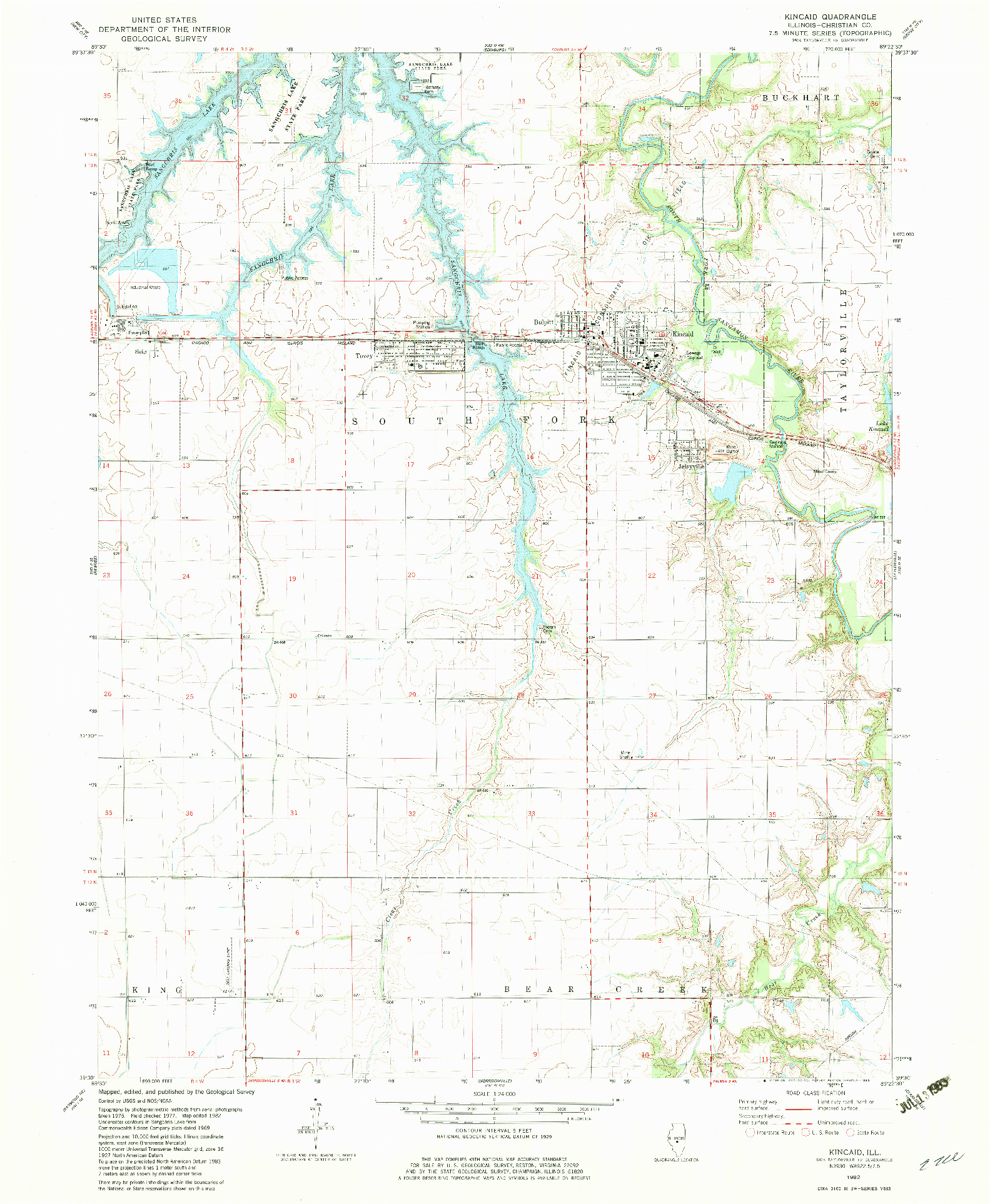 USGS 1:24000-SCALE QUADRANGLE FOR KINCAID, IL 1982