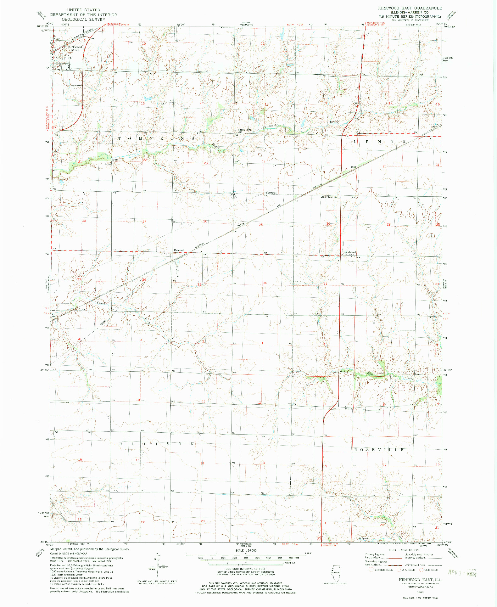 USGS 1:24000-SCALE QUADRANGLE FOR KIRKWOOD EAST, IL 1982