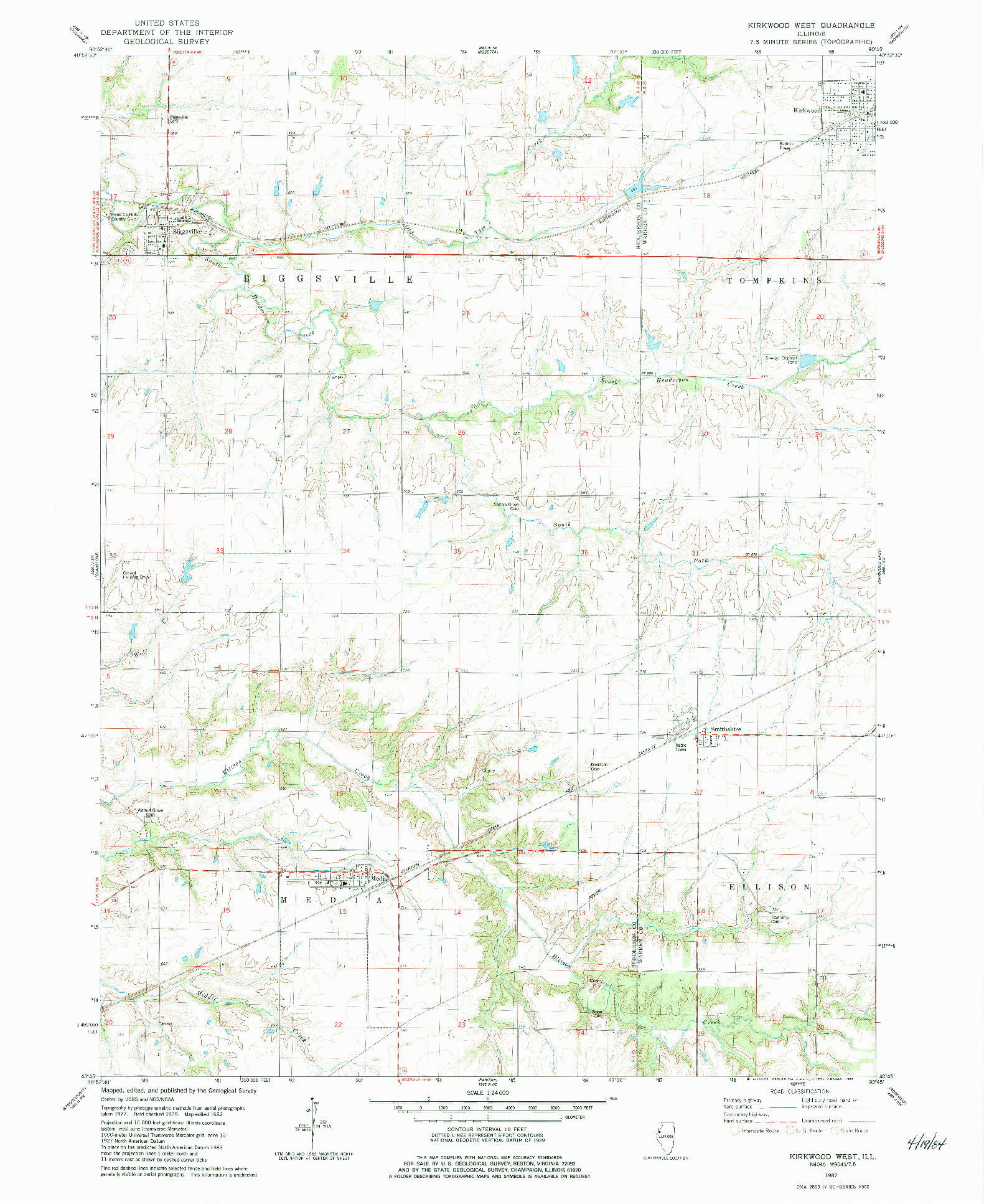 USGS 1:24000-SCALE QUADRANGLE FOR KIRKWOOD WEST, IL 1982
