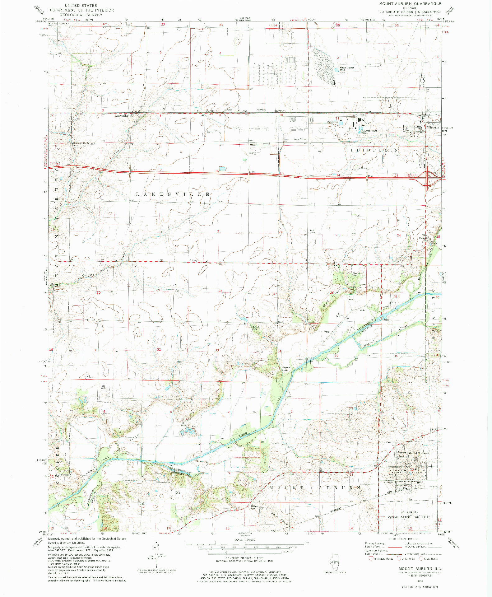 USGS 1:24000-SCALE QUADRANGLE FOR MOUNT AUBURN, IL 1982