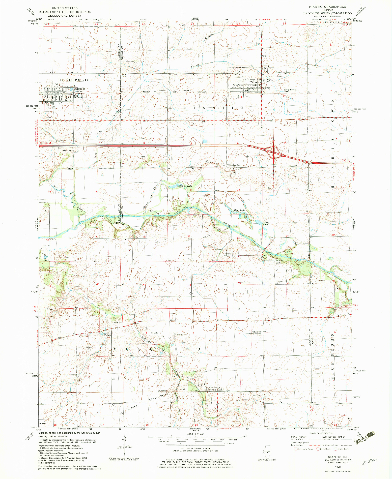 USGS 1:24000-SCALE QUADRANGLE FOR NIANTIC, IL 1982