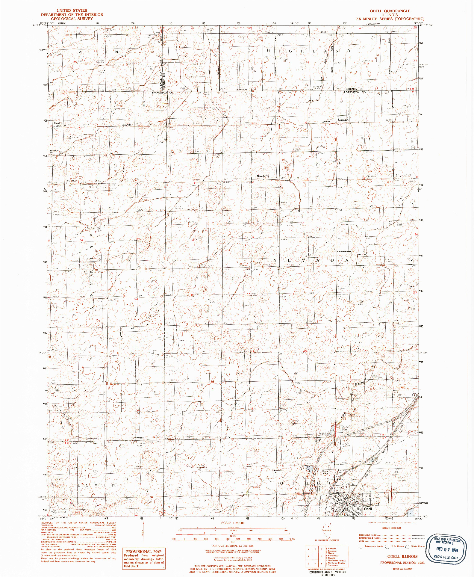 USGS 1:24000-SCALE QUADRANGLE FOR ODELL, IL 1983