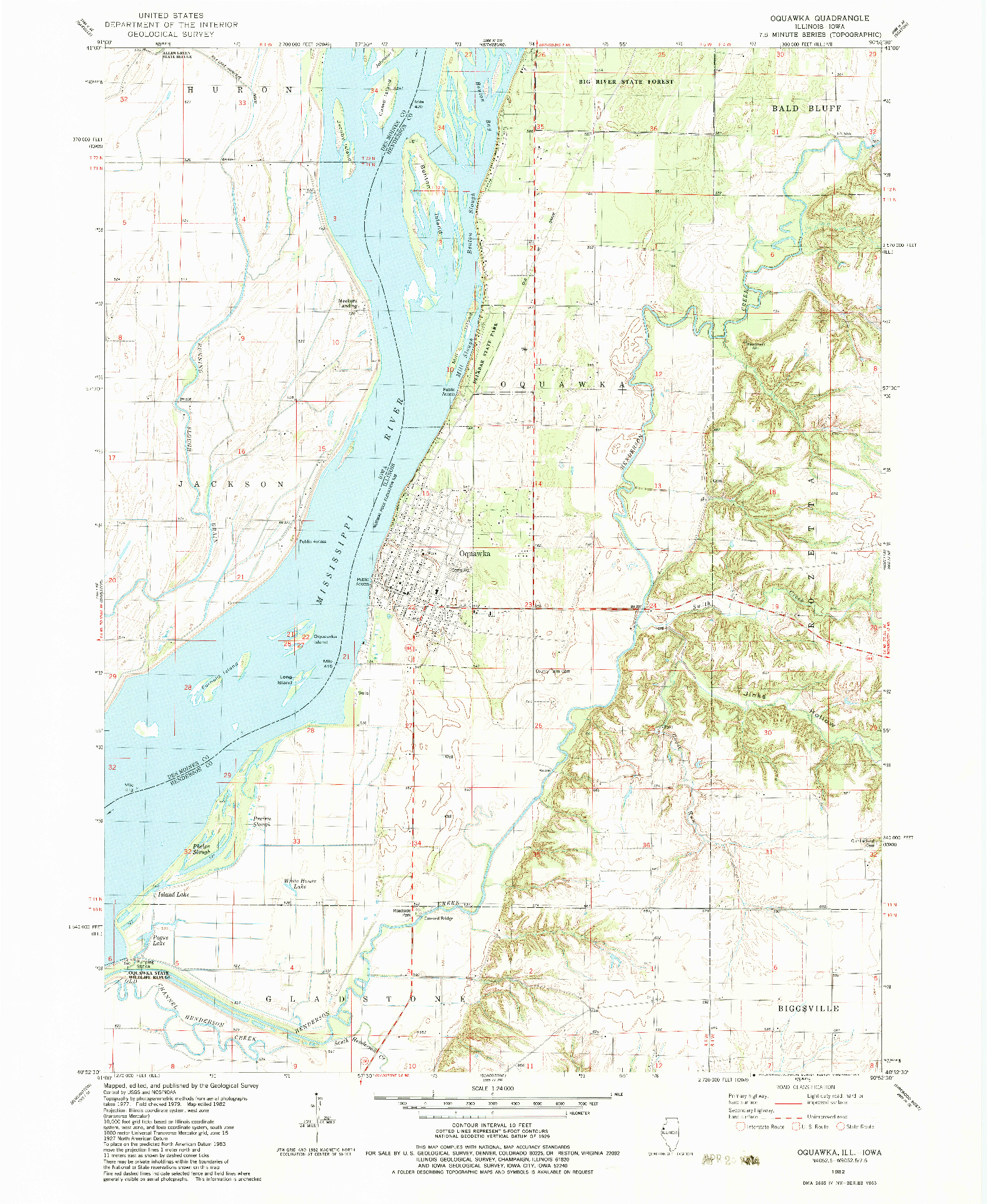 USGS 1:24000-SCALE QUADRANGLE FOR OQUAWKA, IL 1982