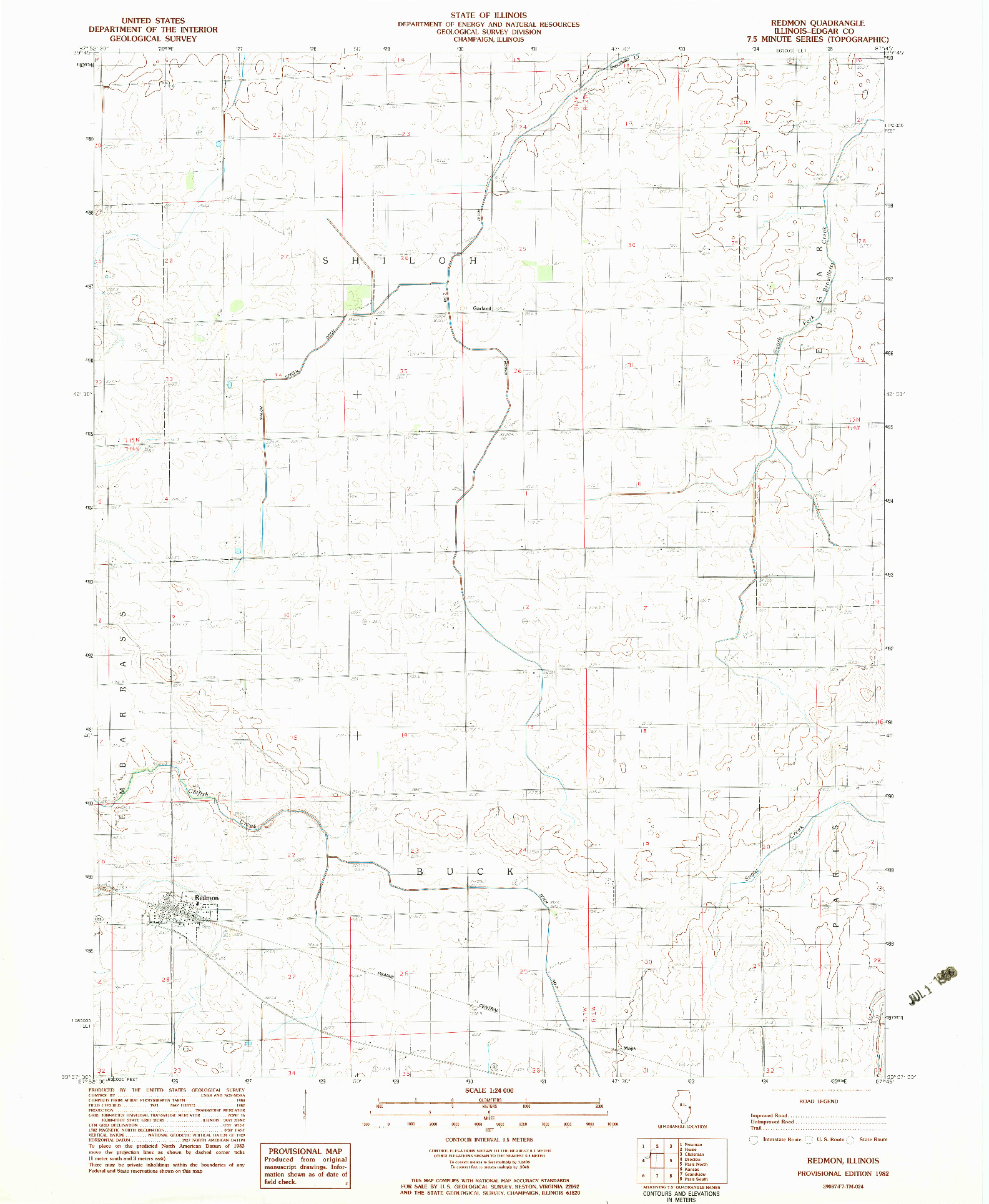 USGS 1:24000-SCALE QUADRANGLE FOR REDMON, IL 1982