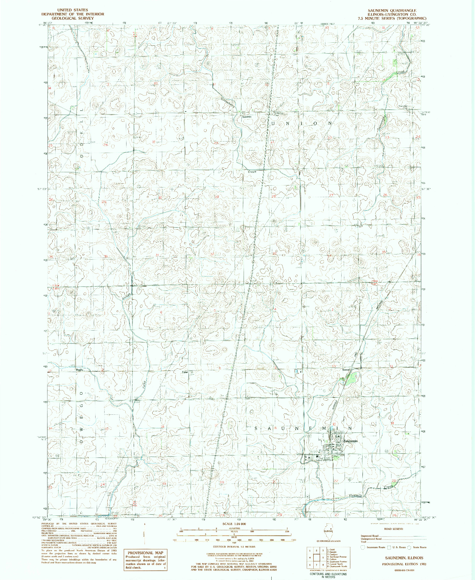 USGS 1:24000-SCALE QUADRANGLE FOR SAUNEMIN, IL 1983