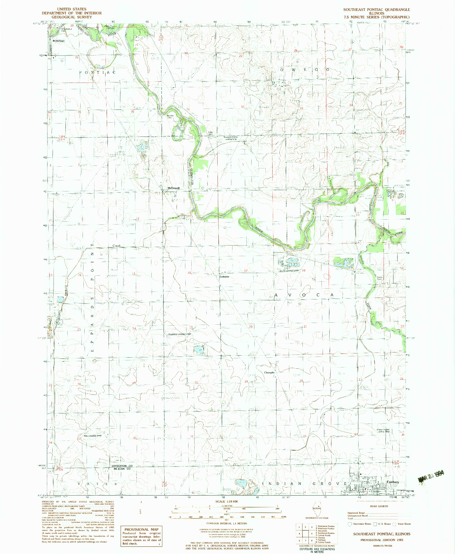 USGS 1:24000-SCALE QUADRANGLE FOR SOUTHEAST PONTIAC, IL 1983