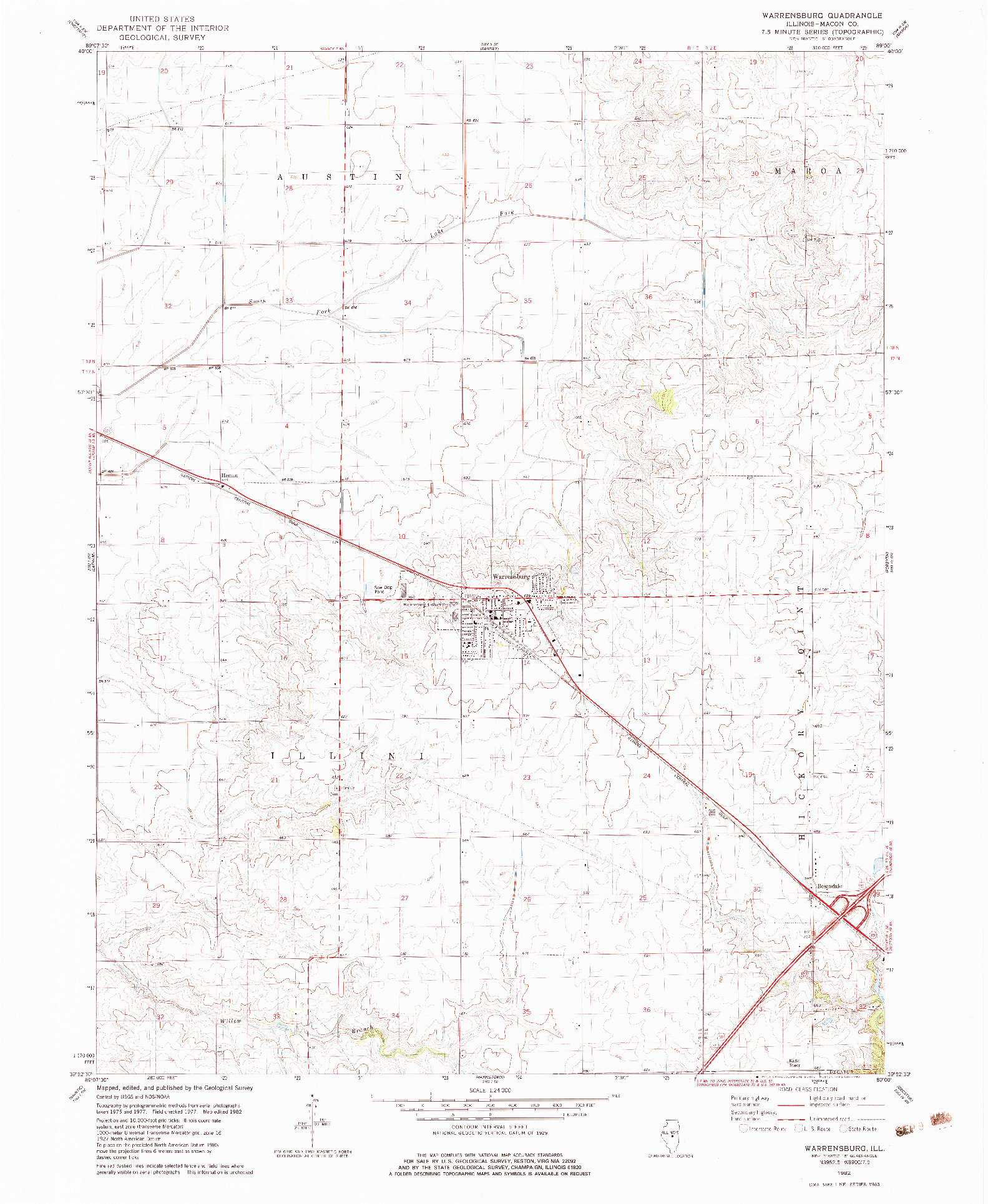 USGS 1:24000-SCALE QUADRANGLE FOR WARRENSBURG, IL 1982