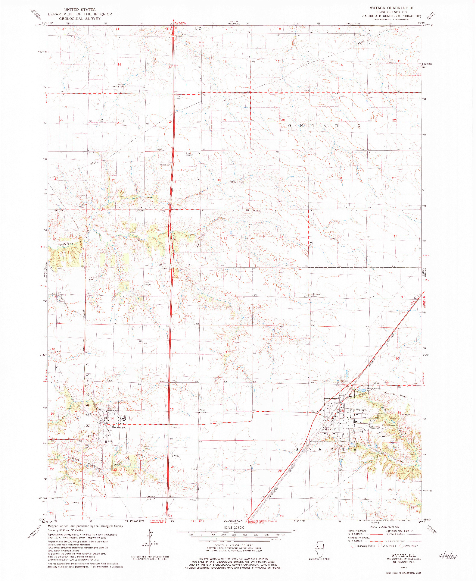 USGS 1:24000-SCALE QUADRANGLE FOR WATAGA, IL 1982