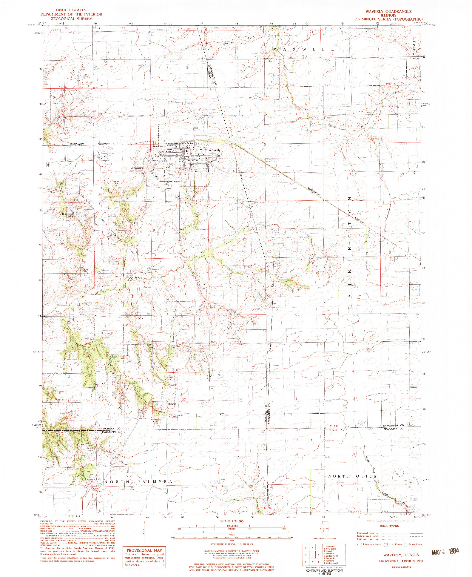 USGS 1:24000-SCALE QUADRANGLE FOR WAVERLY, IL 1983