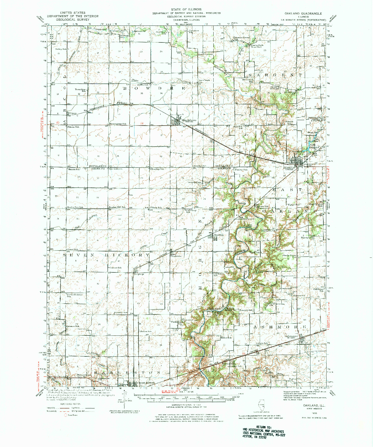 USGS 1:62500-SCALE QUADRANGLE FOR OAKLAND, IL 1936