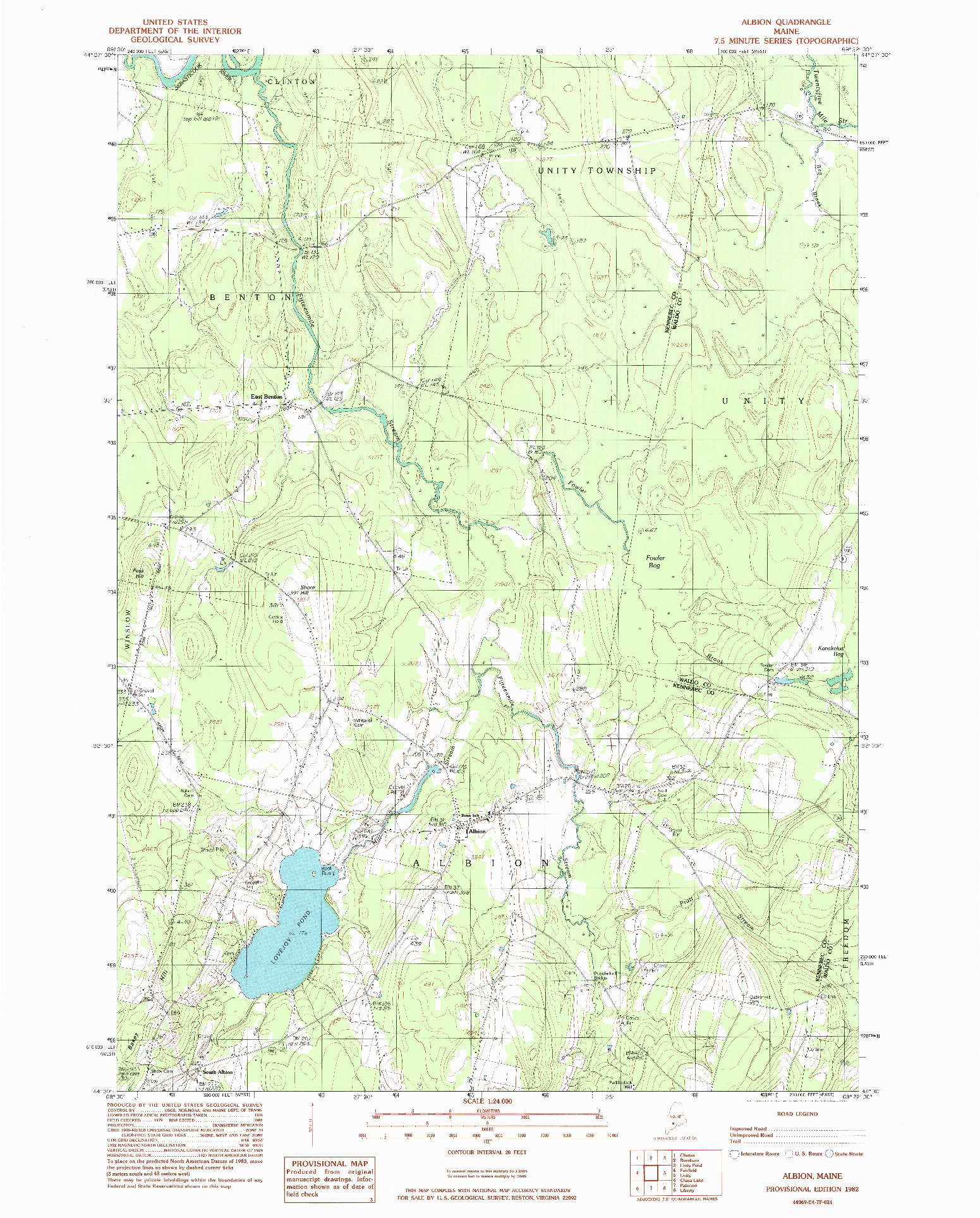 USGS 1:24000-SCALE QUADRANGLE FOR ALBION, ME 1982