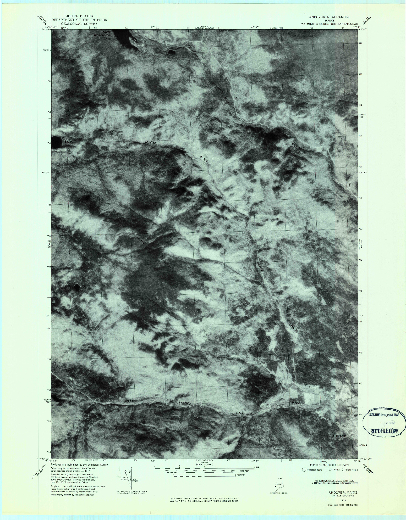 USGS 1:24000-SCALE QUADRANGLE FOR ANDOVER, ME 1977