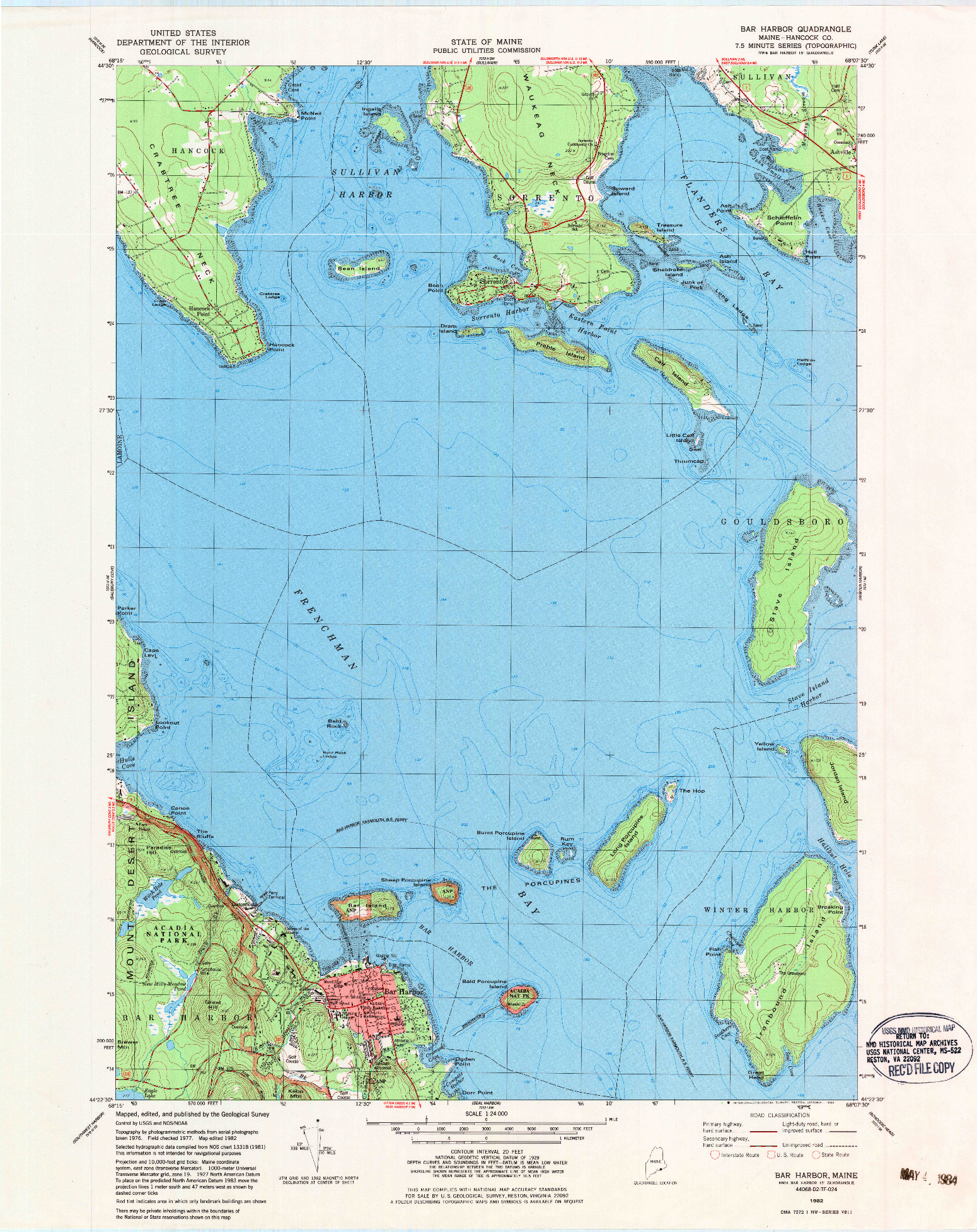 USGS 1:24000-SCALE QUADRANGLE FOR BAR HARBOR, ME 1982