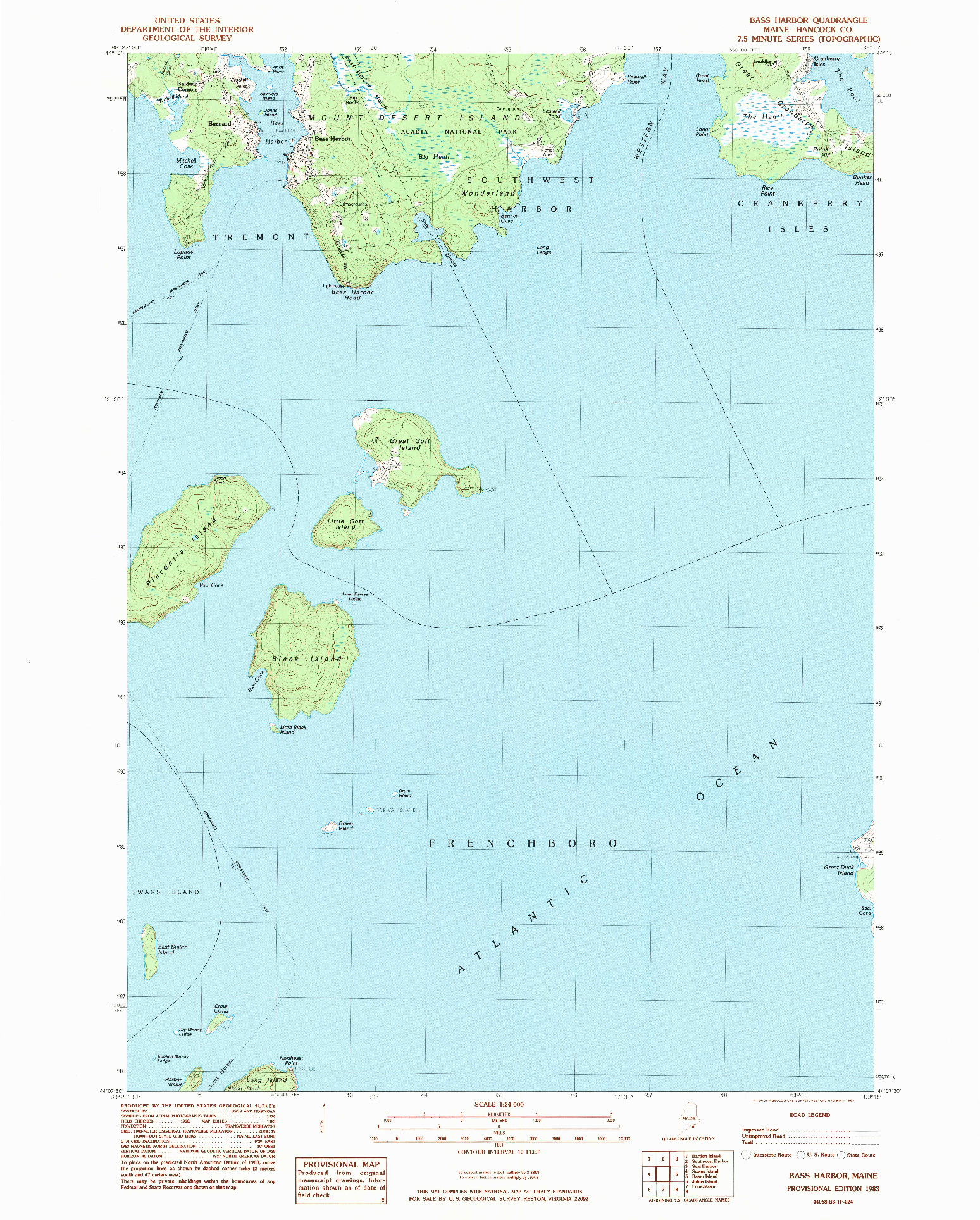 USGS 1:24000-SCALE QUADRANGLE FOR BASS HARBOR, ME 1983