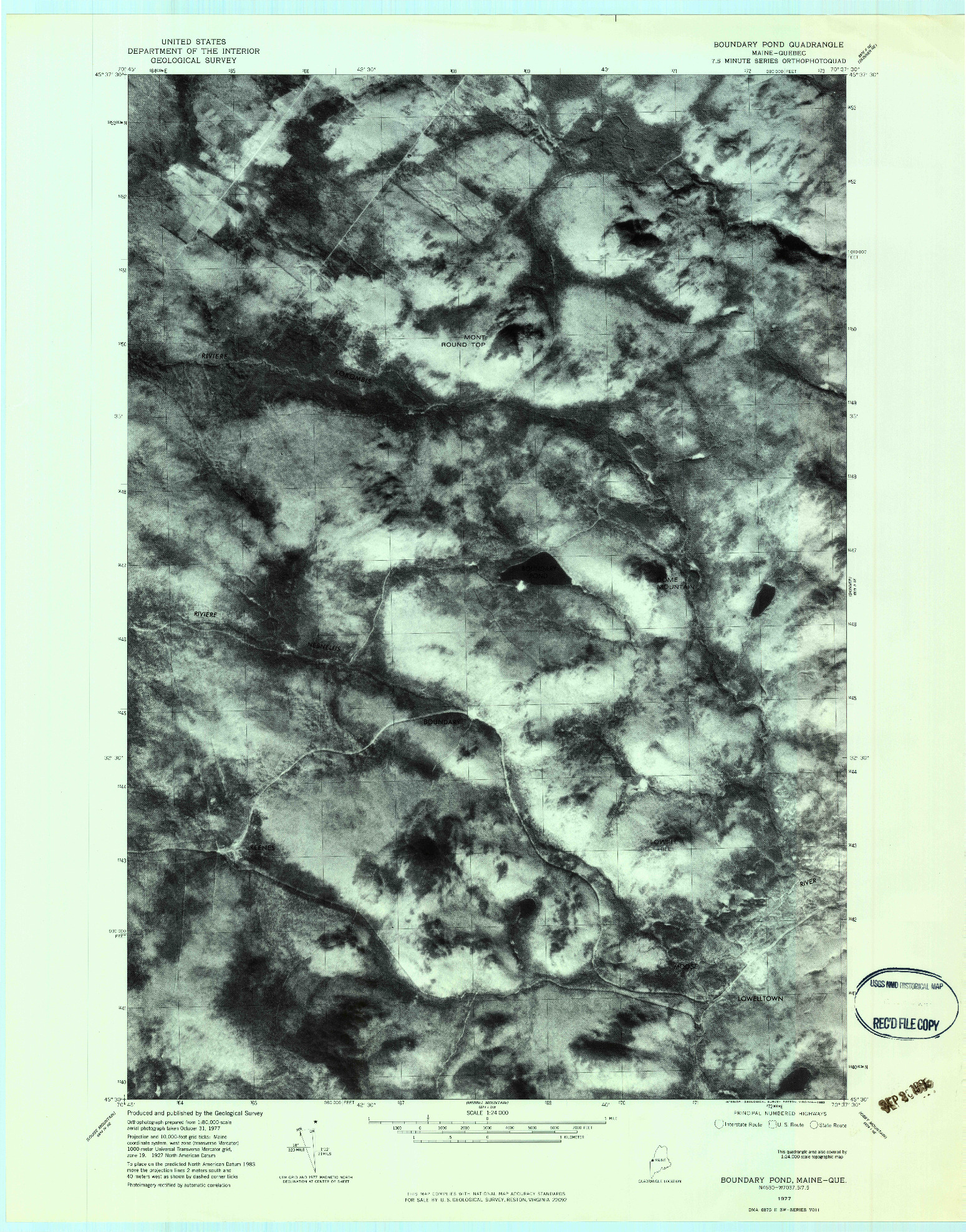 USGS 1:24000-SCALE QUADRANGLE FOR BOUNDARY POND, ME 1977