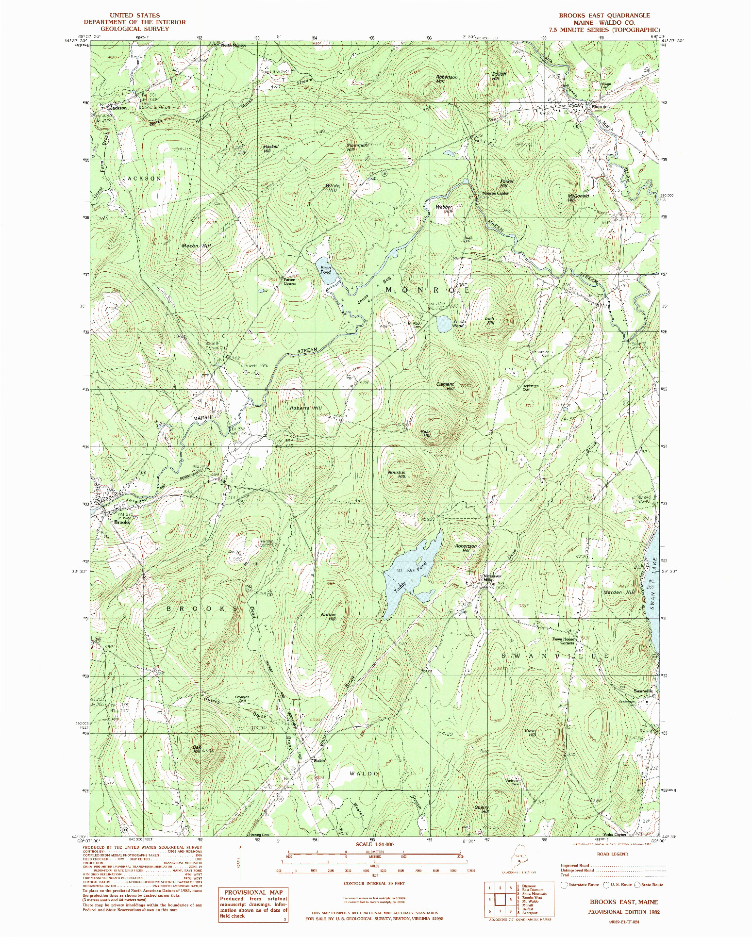 USGS 1:24000-SCALE QUADRANGLE FOR BROOKS EAST, ME 1982