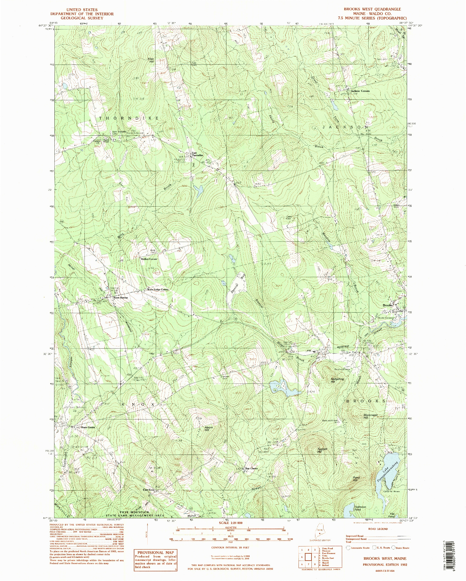 USGS 1:24000-SCALE QUADRANGLE FOR BROOKS WEST, ME 1982