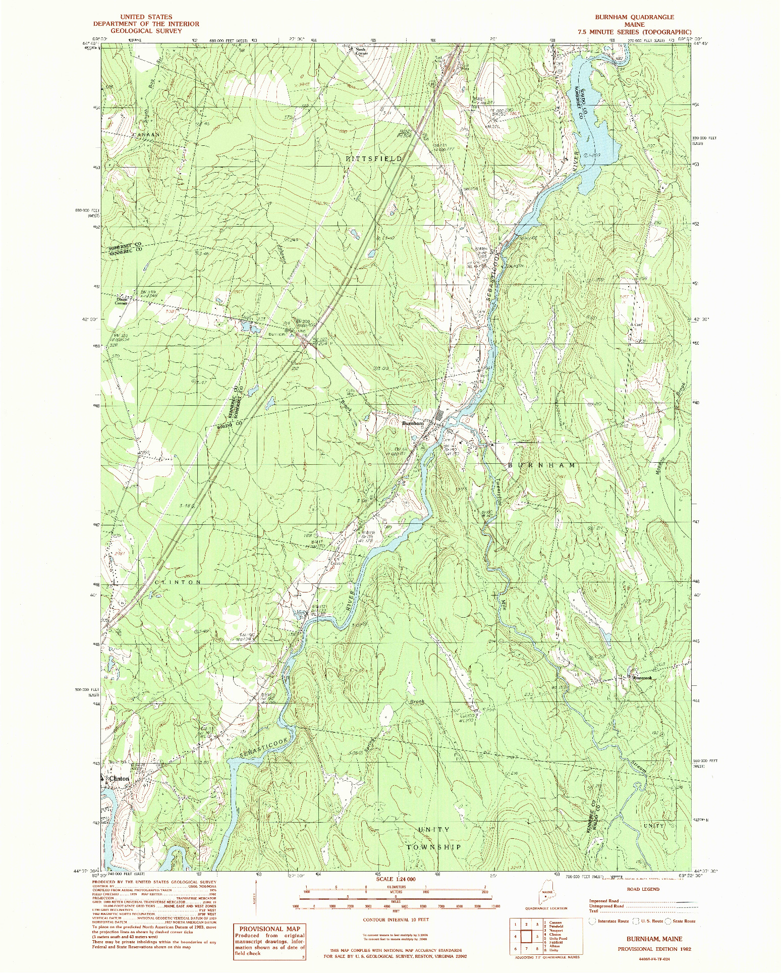 USGS 1:24000-SCALE QUADRANGLE FOR BURNHAM, ME 1982