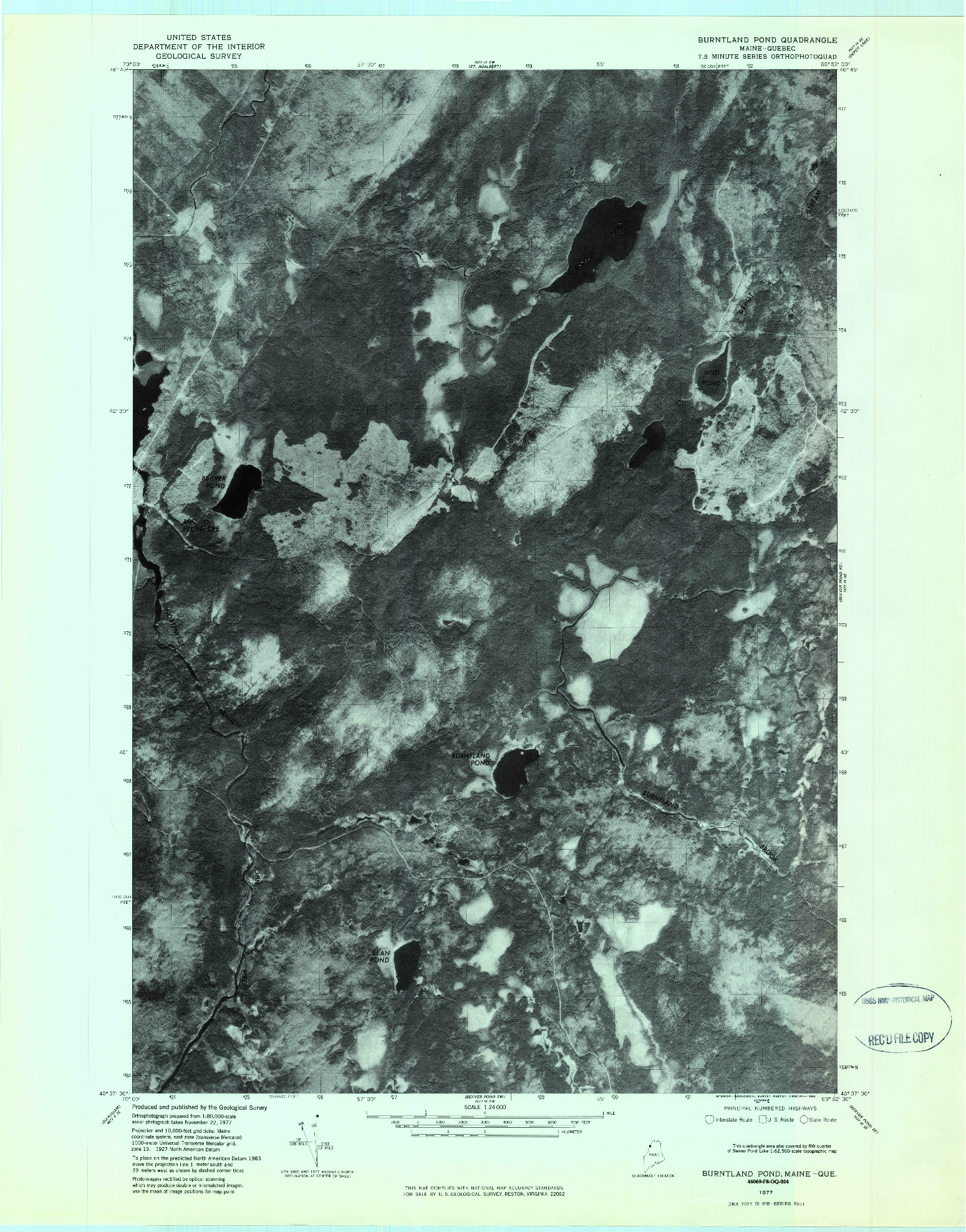 USGS 1:24000-SCALE QUADRANGLE FOR BURNTLAND POND, ME 1977