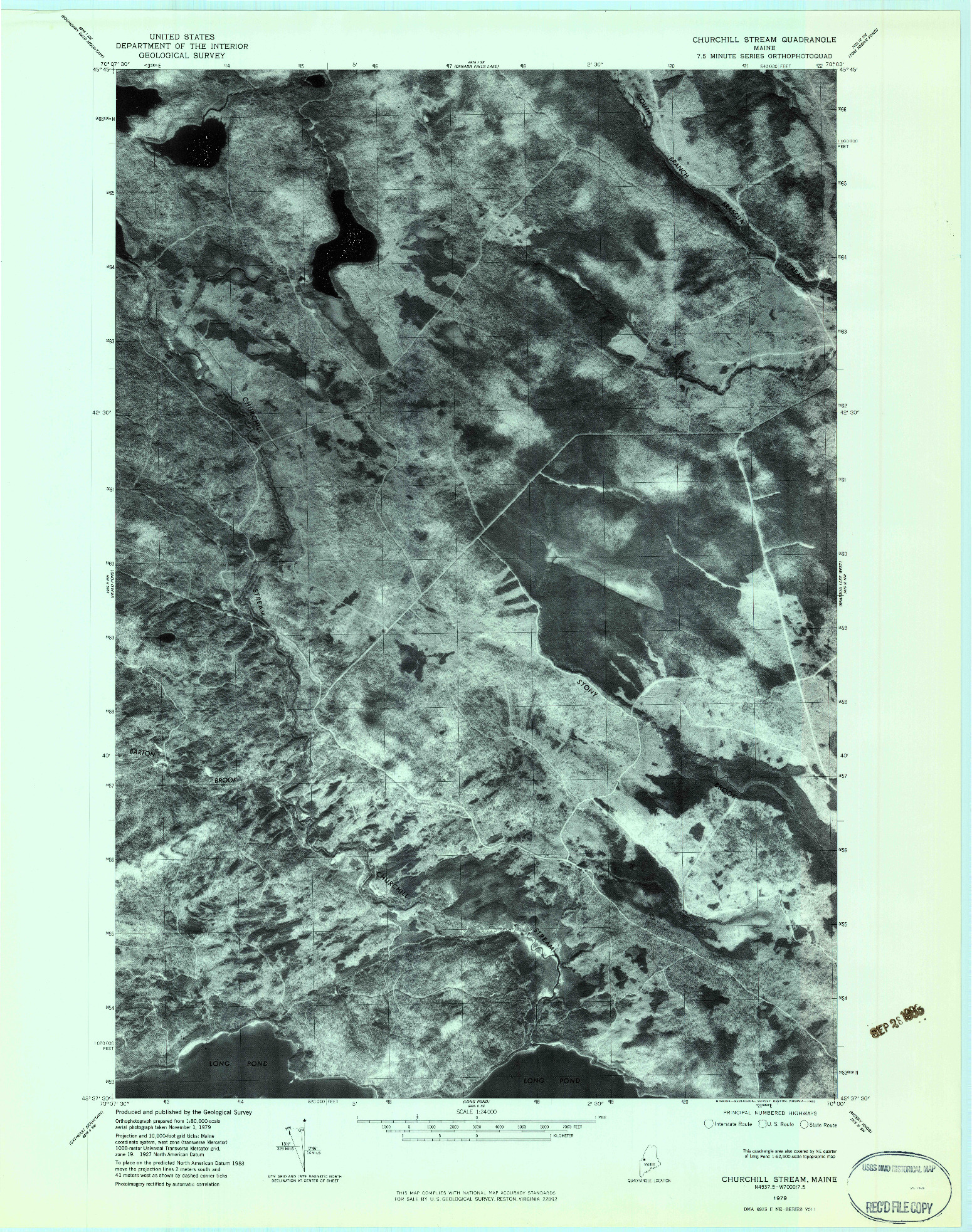 USGS 1:24000-SCALE QUADRANGLE FOR CHURCHILL STREAM, ME 1979