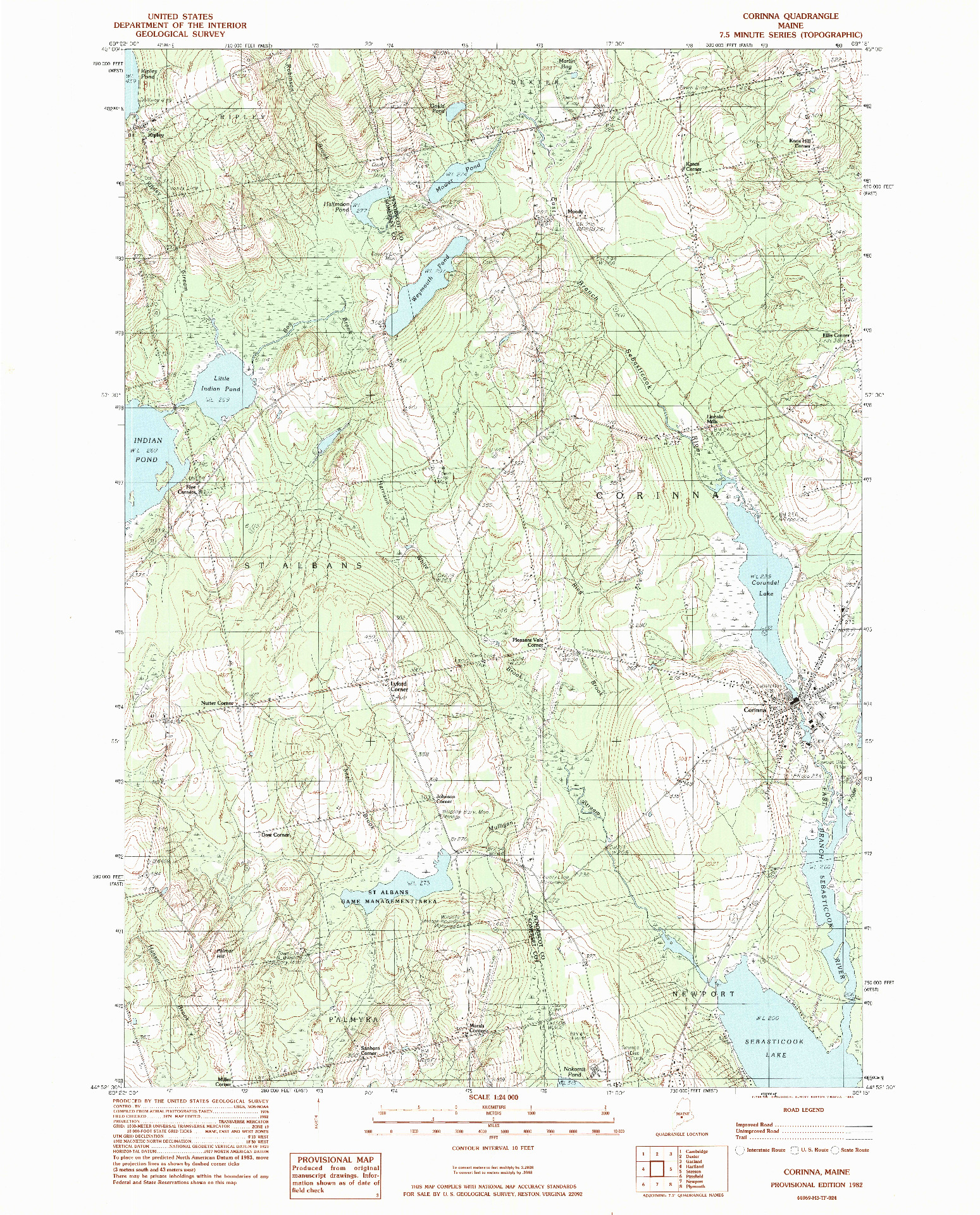 USGS 1:24000-SCALE QUADRANGLE FOR CORINNA, ME 1982