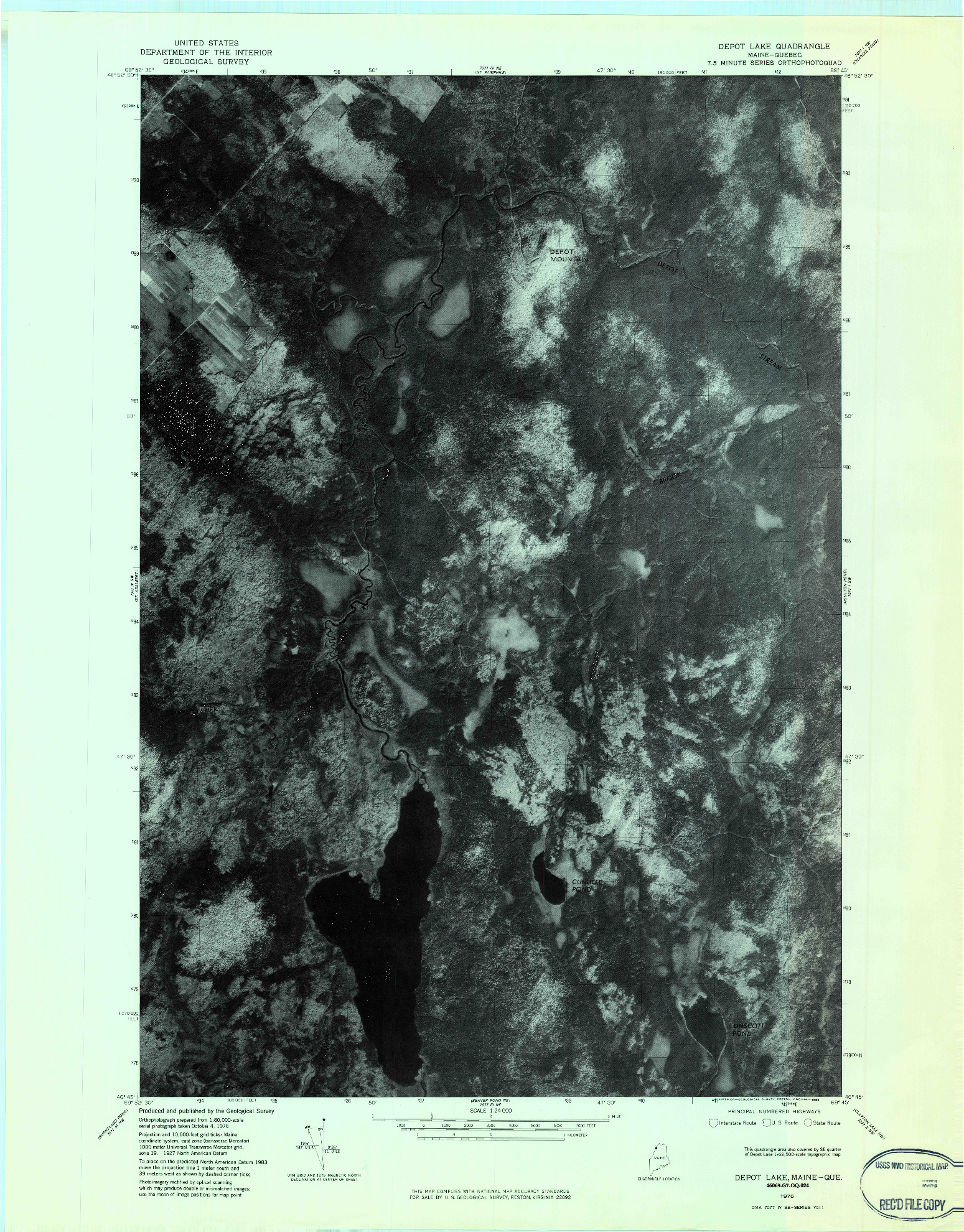 USGS 1:24000-SCALE QUADRANGLE FOR DEPOT LAKE, ME 1976