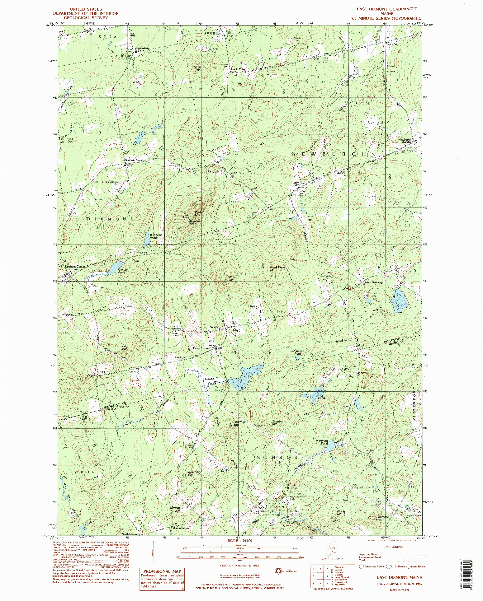 USGS 1:24000-SCALE QUADRANGLE FOR EAST DIXMONT, ME 1982