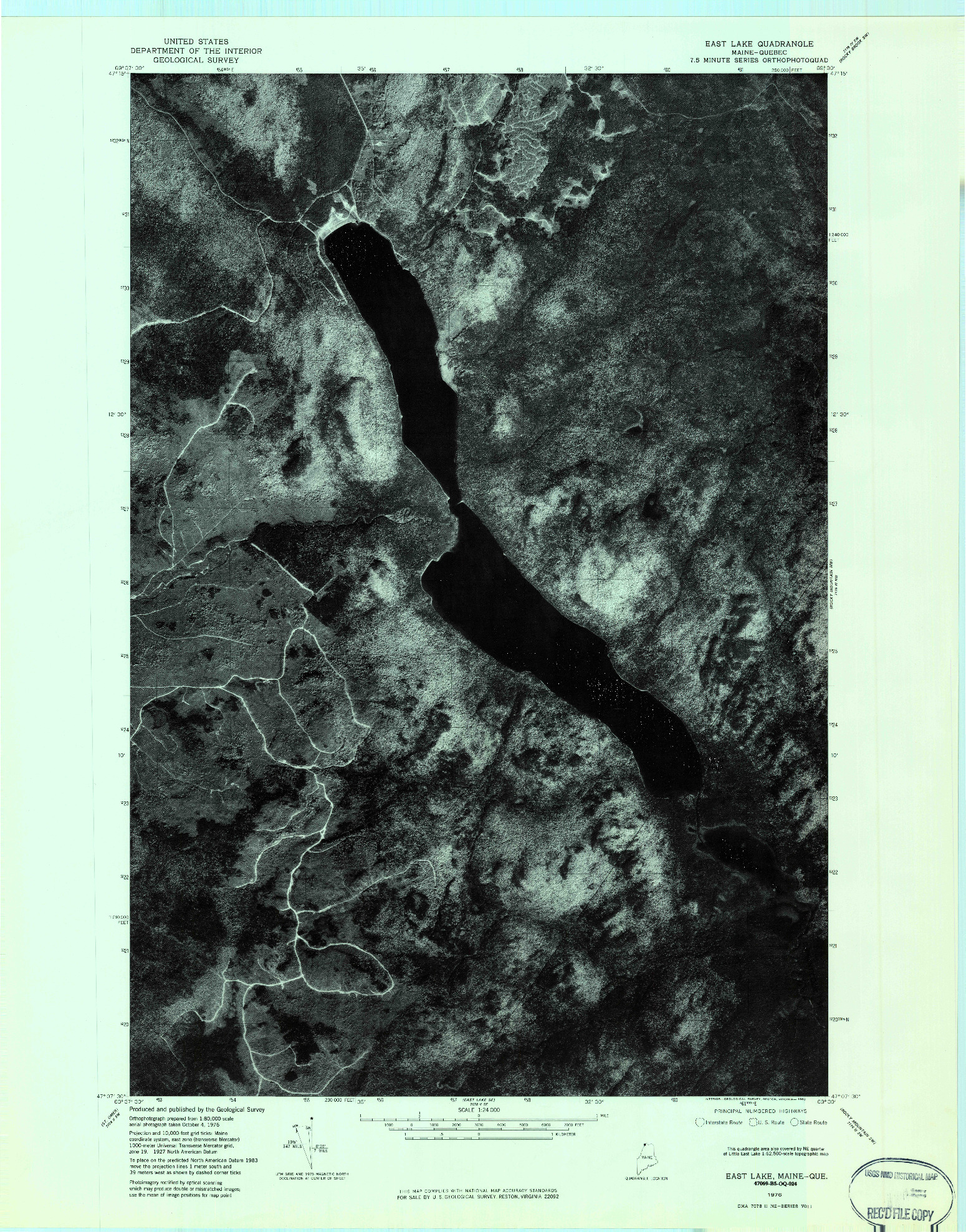 USGS 1:24000-SCALE QUADRANGLE FOR EAST LAKE, ME 1976