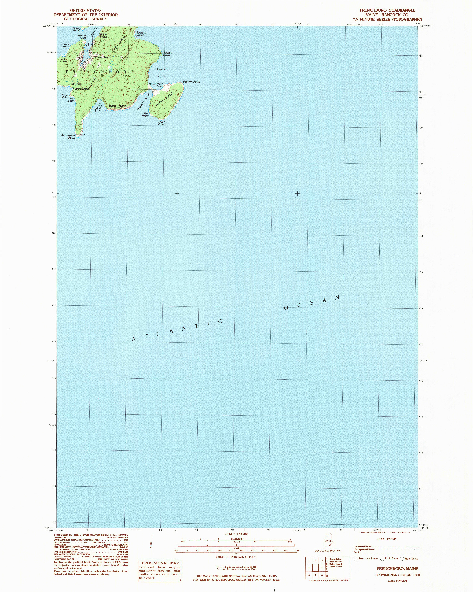 USGS 1:24000-SCALE QUADRANGLE FOR FRENCHBORO, ME 1983