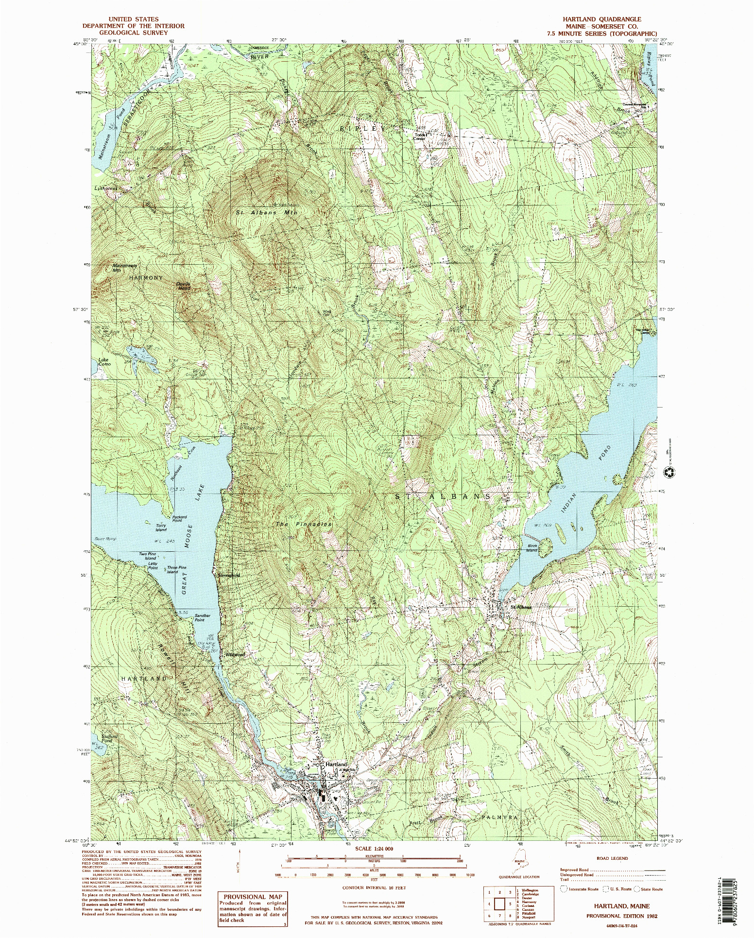 USGS 1:24000-SCALE QUADRANGLE FOR HARTLAND, ME 1982