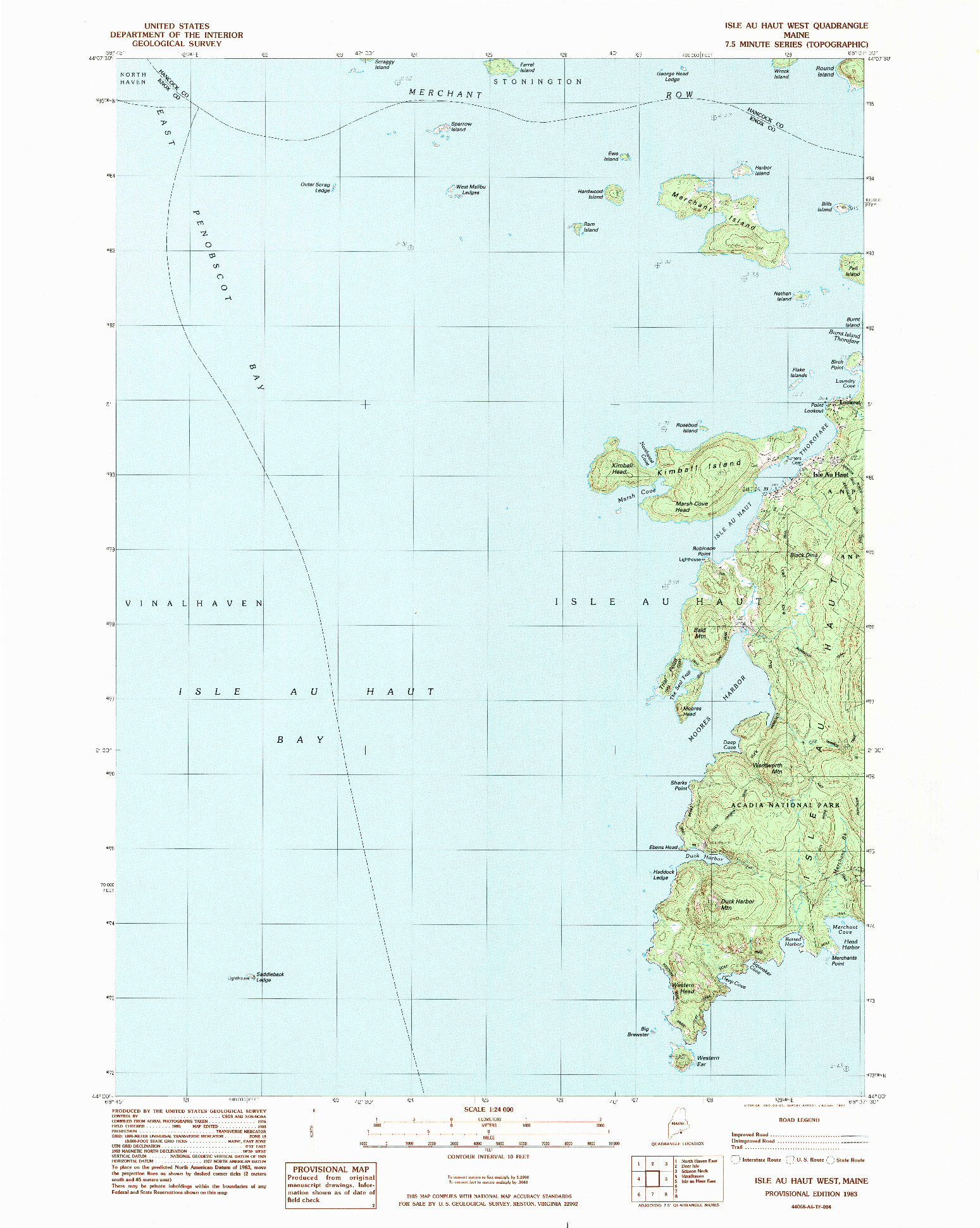 USGS 1:24000-SCALE QUADRANGLE FOR ISLE AU HAUT WEST, ME 1983