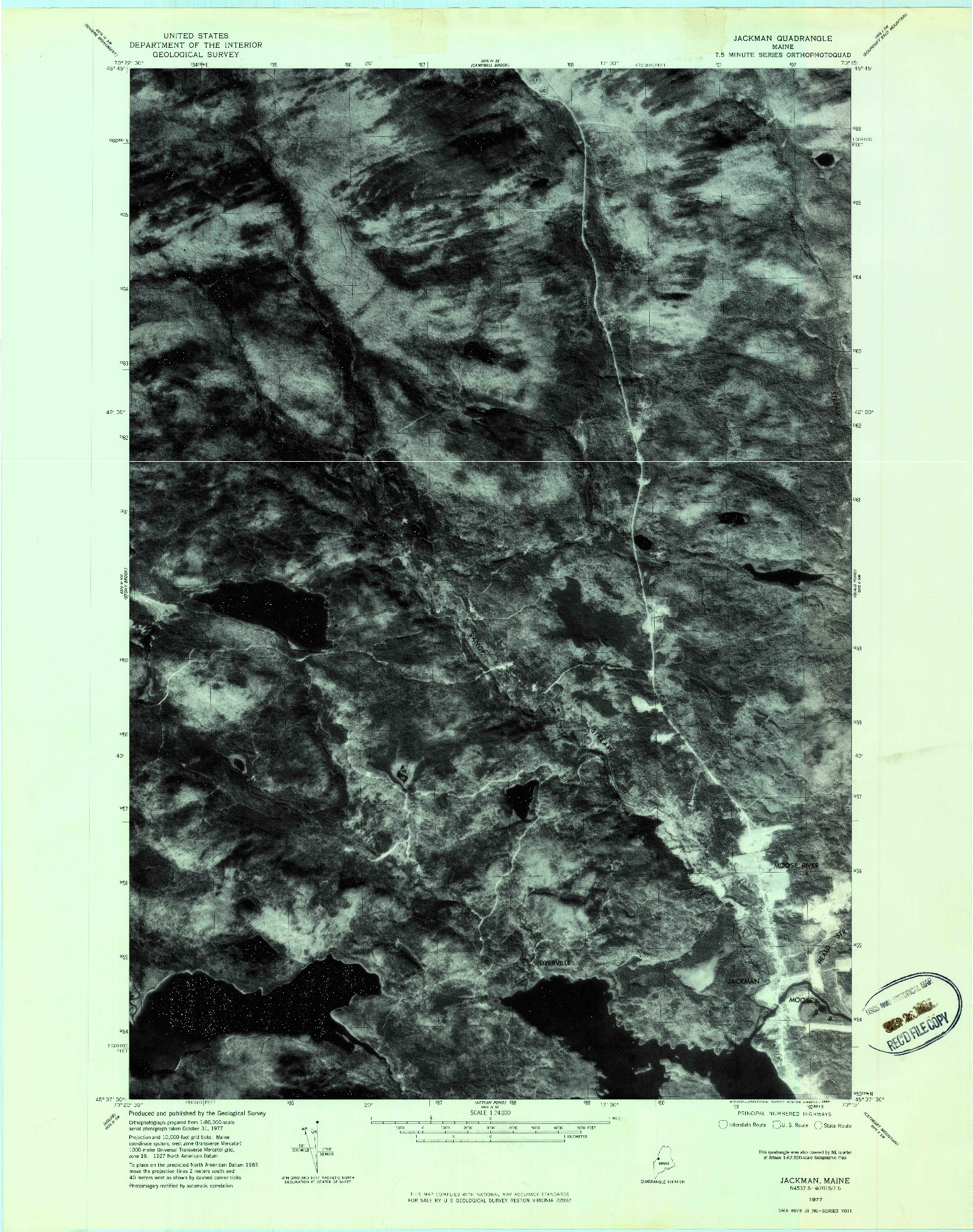 USGS 1:24000-SCALE QUADRANGLE FOR JACKMAN, ME 1977